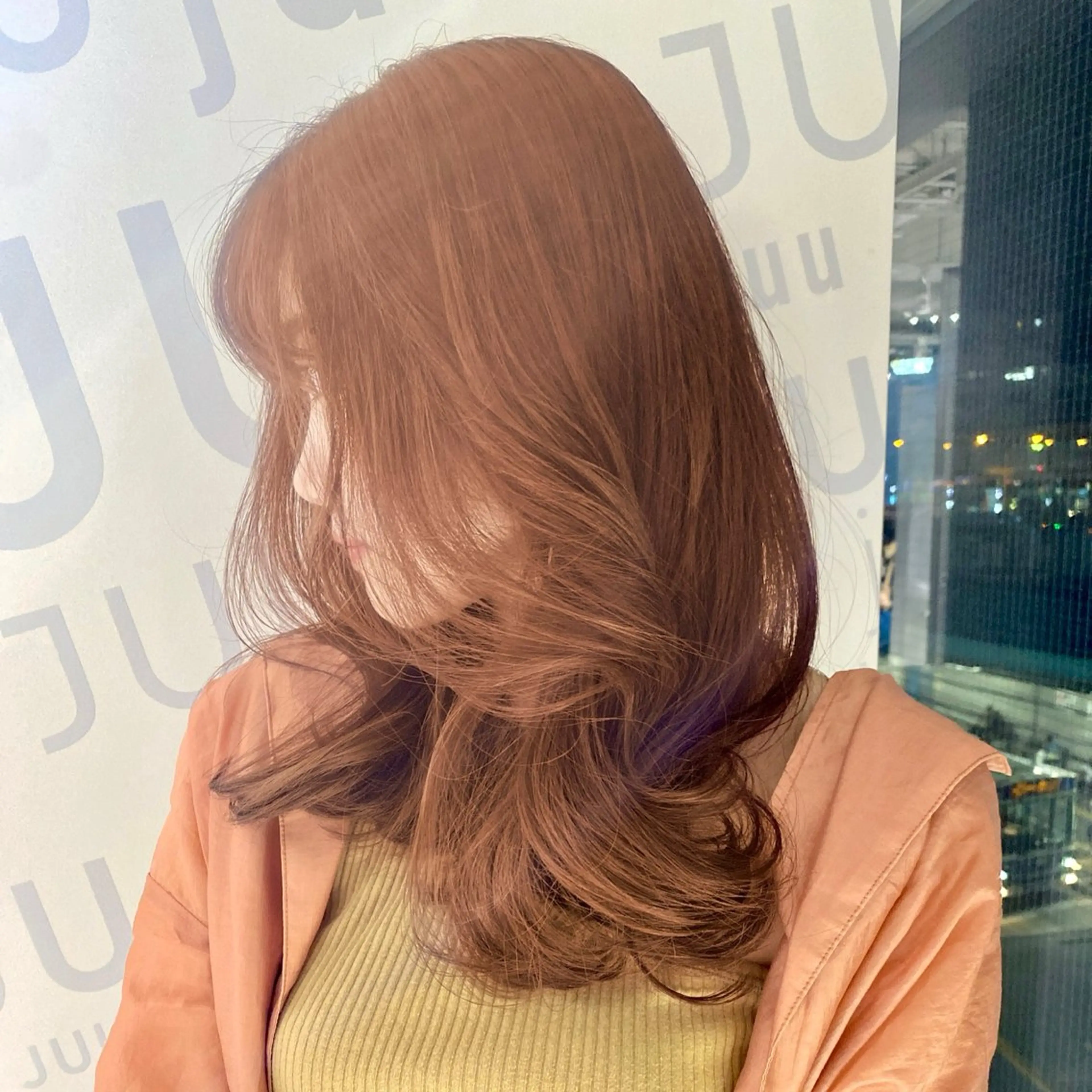 セミロング オレンジブラウン カット ヘアカラー 森 隆秀/韓国ヘアのヘアスタイル