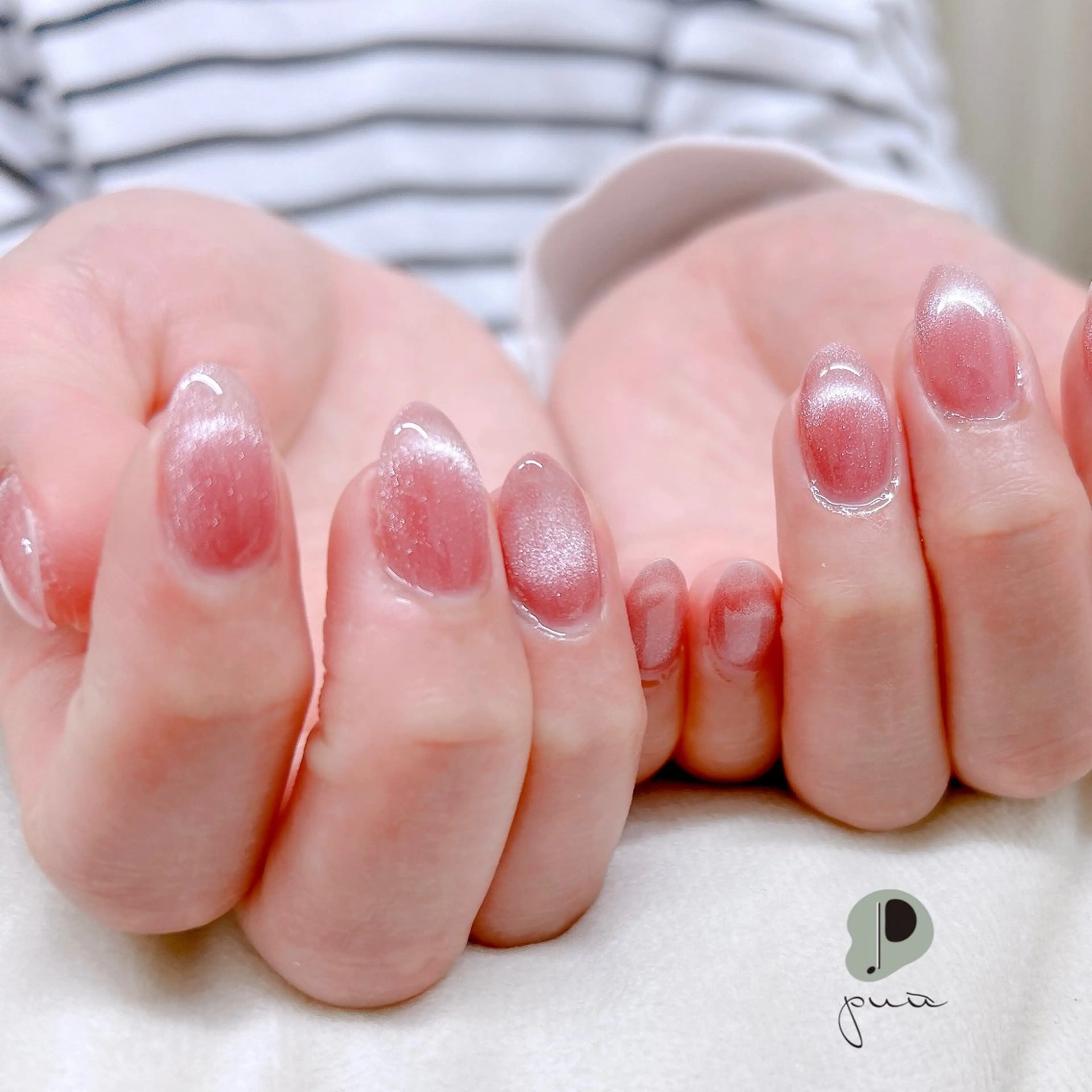 ネイル ジェルネイル マグネットネイル マグネットワンカラー ワンカラーネイル ピンク ハンドネイル Nail salon puu kyotoのネイルデザイン