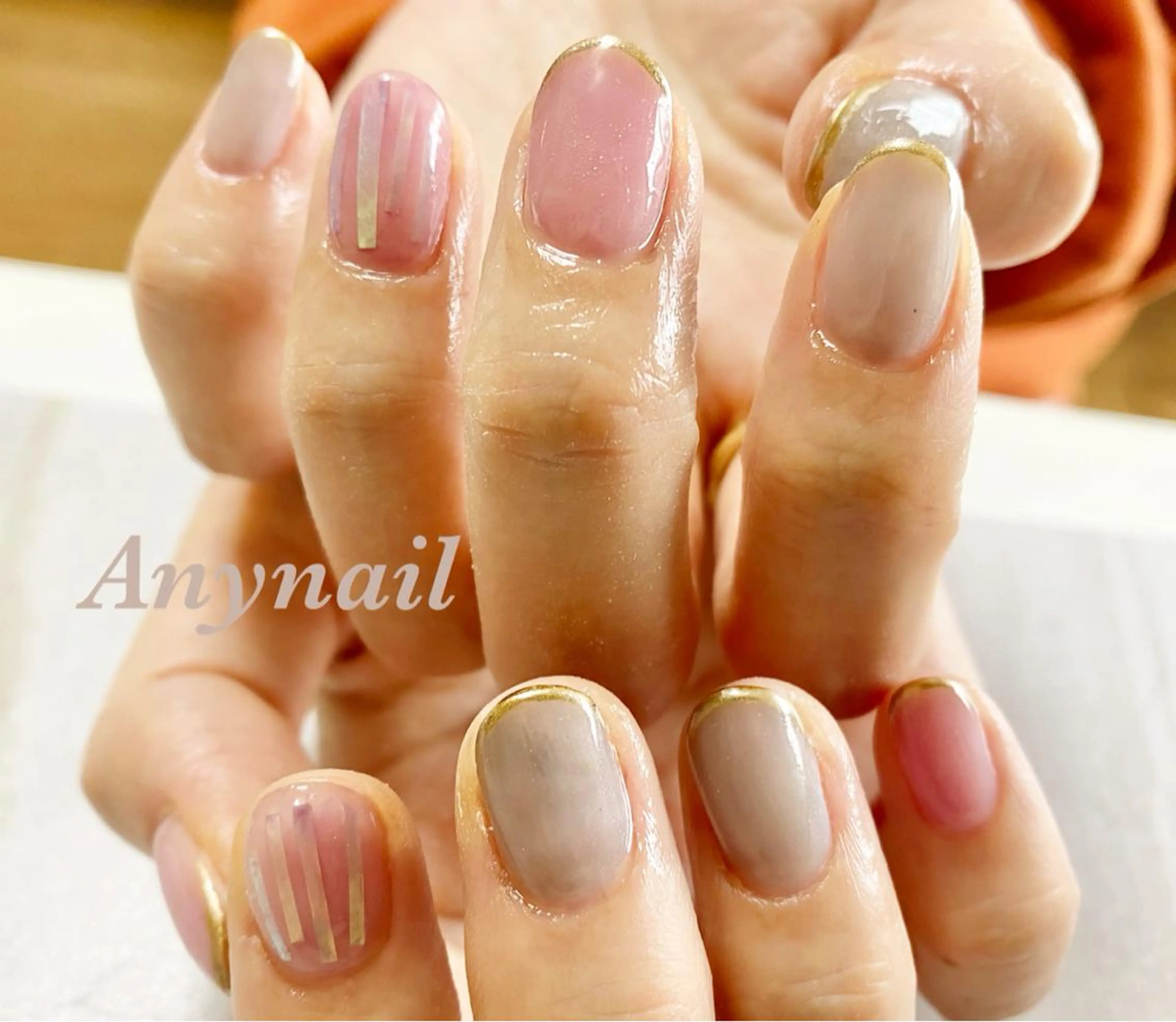 ネイル ブルー フレンチネイル オフィスネイル ハンドネイル 岩澤 恵子のネイルデザイン