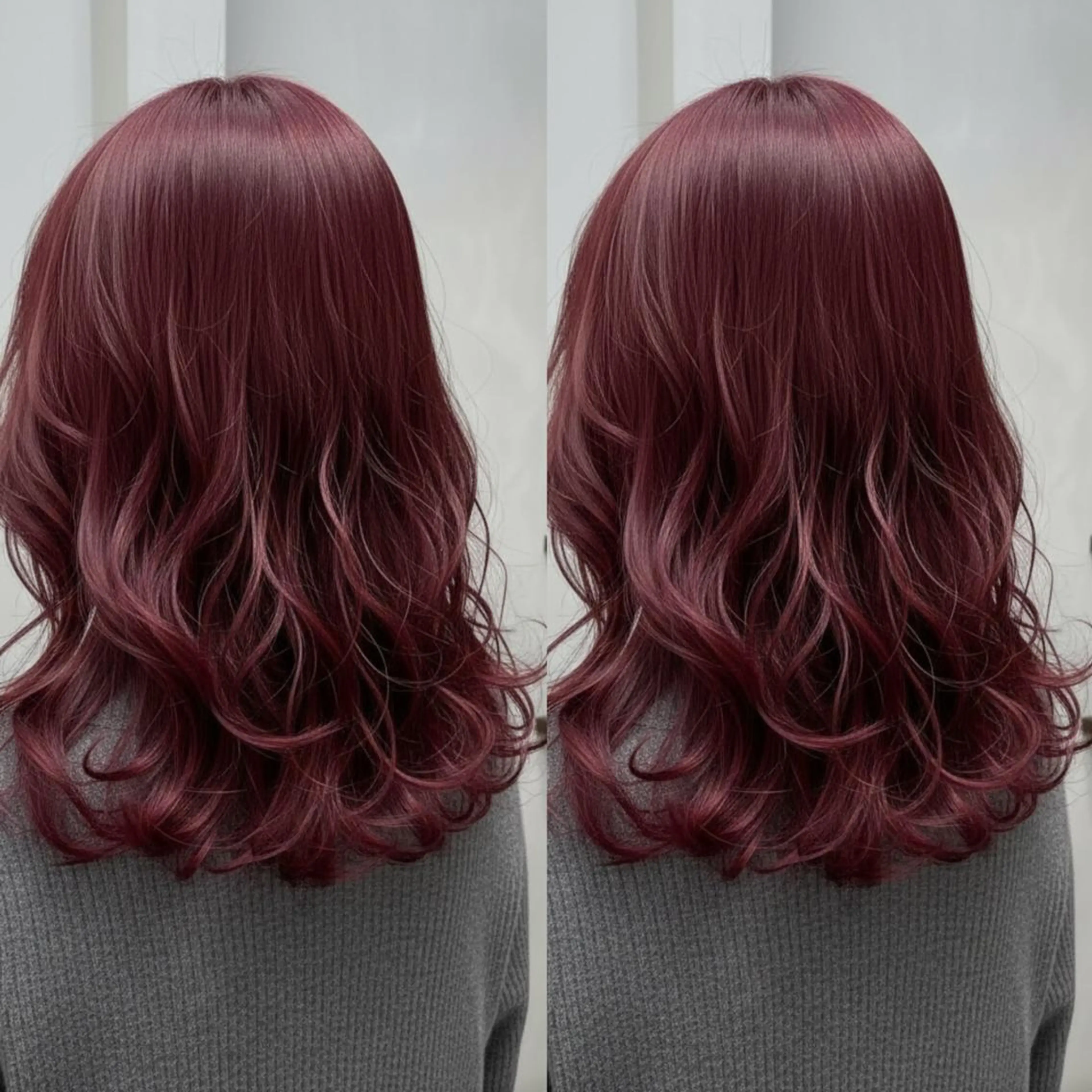 セミロング ヘアカラー トリートメント 💕透明感赤味カラー ぱっつんボブ🩷のヘアスタイル