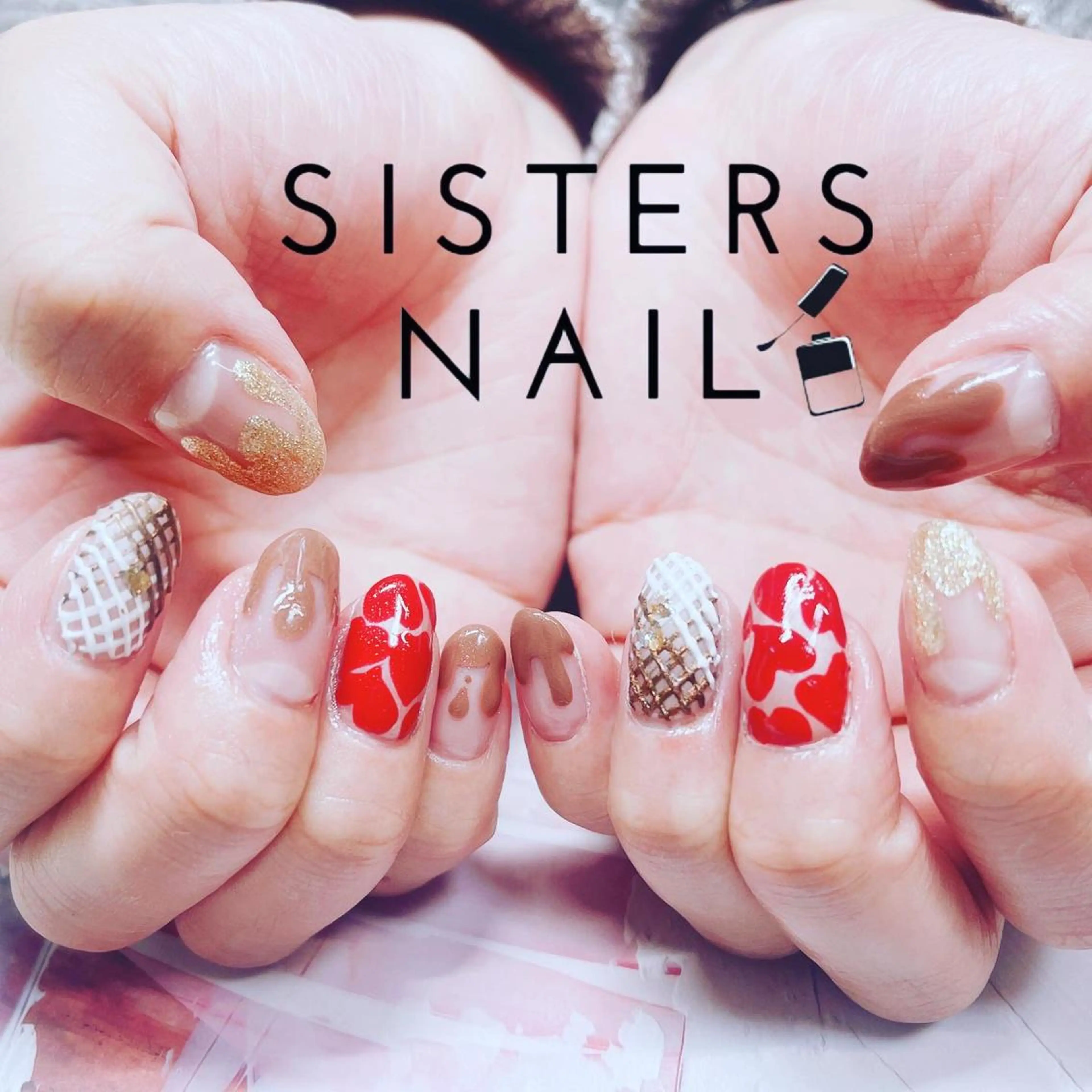 ネイル アートネイル ハート 春ネイル 冬ネイル sisters nail.fのネイルデザイン