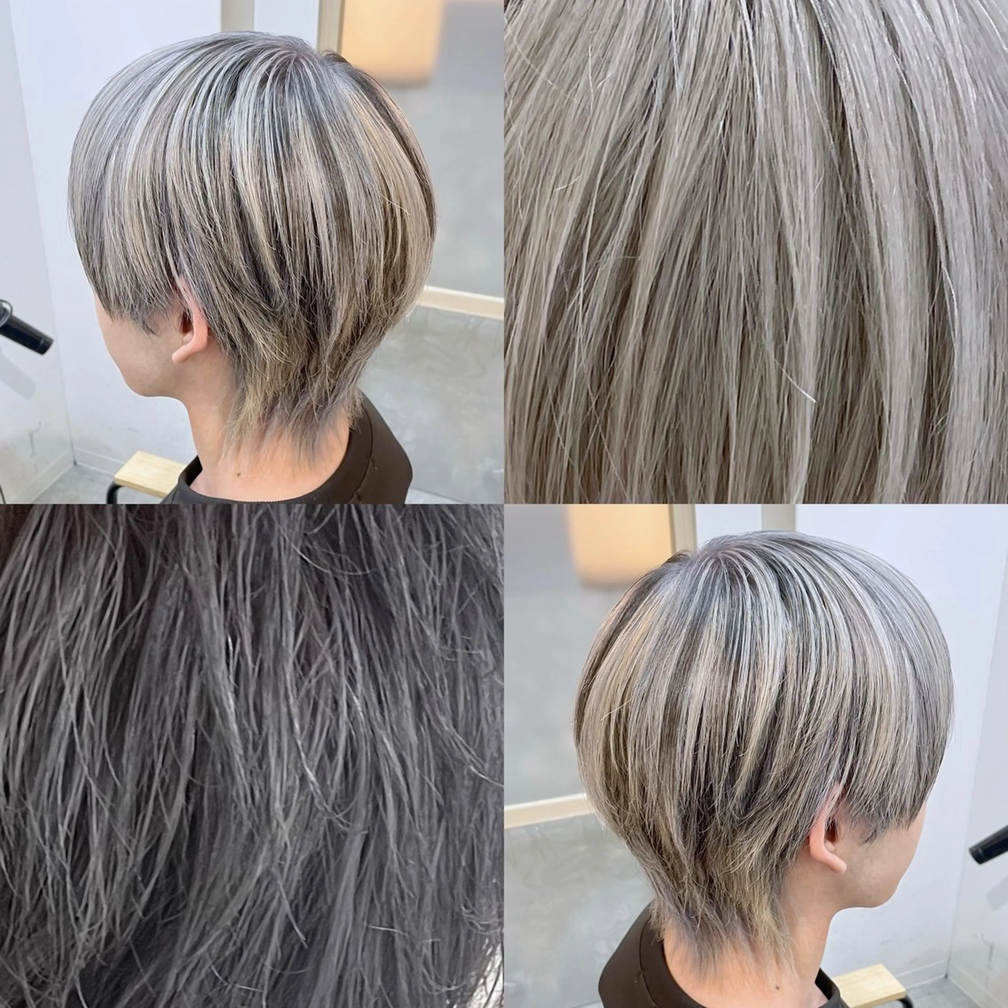 ミディアム カラー メンズ メンズハイトーン ダークグレー グレージュ ハイトーンカラー ☁️ケアブリーチ￤ ウルフ￤Shioriのヘアスタイル