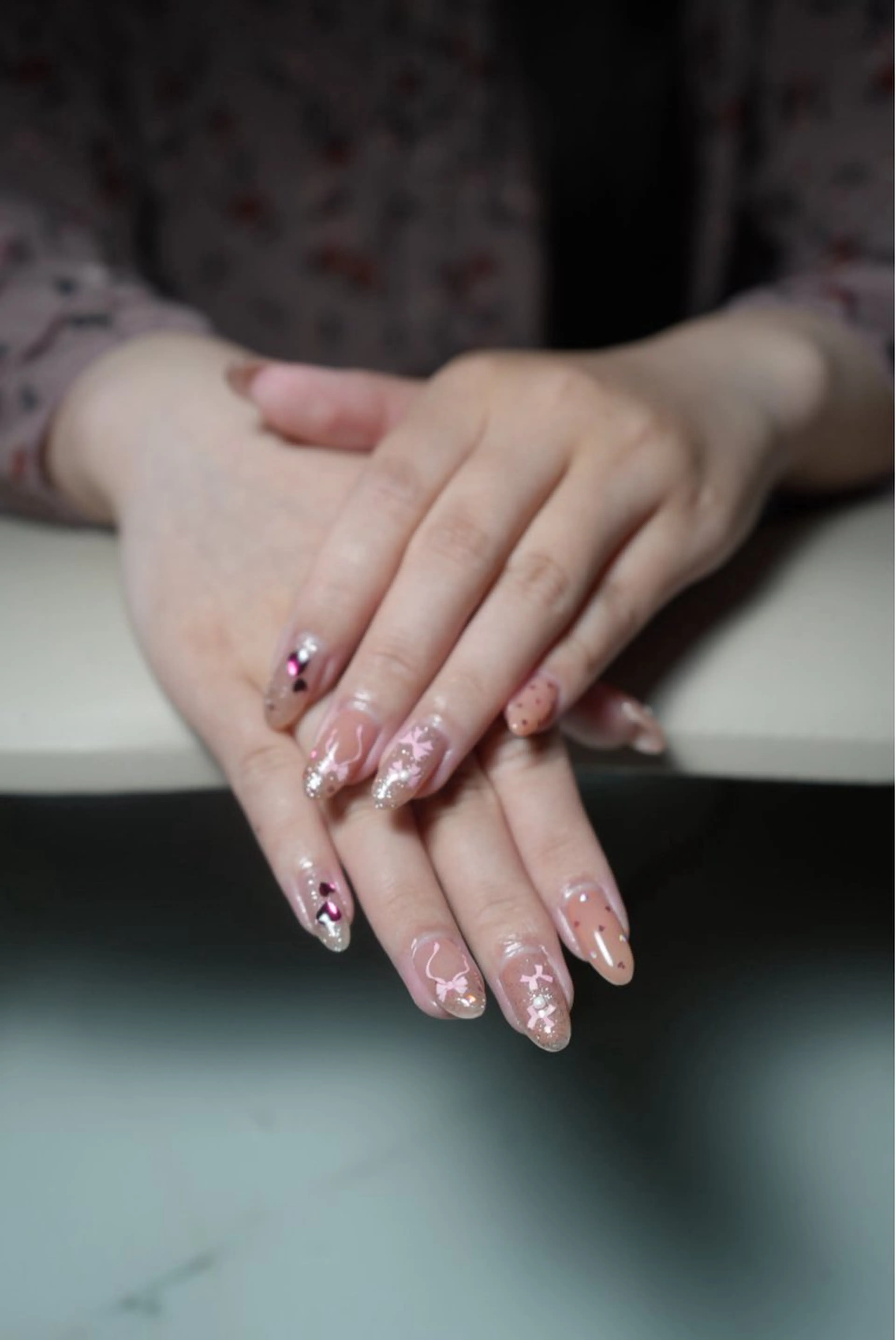 ネイル ハート リボン ハンドネイル MInX nail MINAMIのネイルデザイン