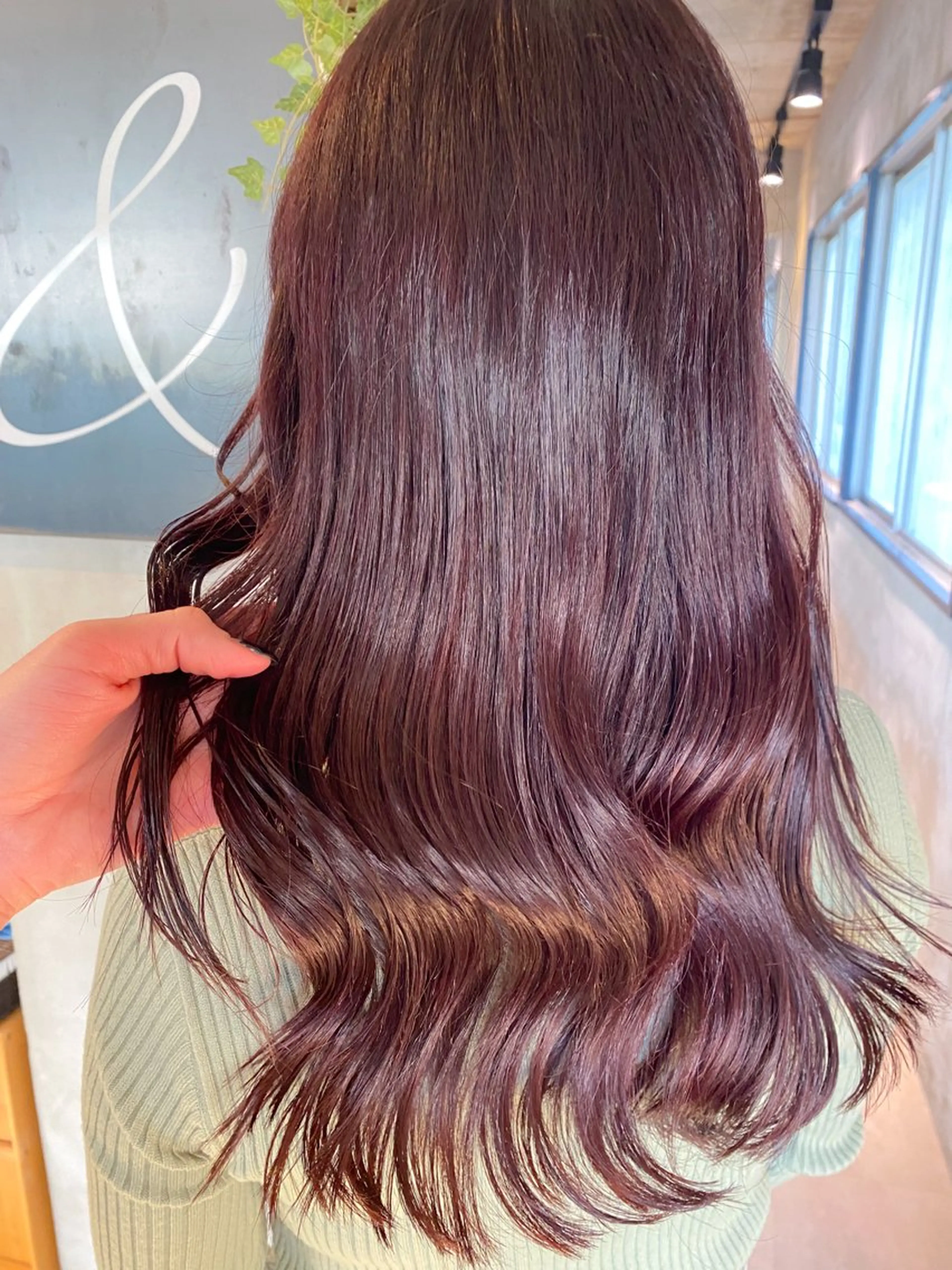 ミディアム カラー ブリーチ ボルドーカラー ブリーチなしカラー ピンクカラー ♠️暗髪レイヤー♠️ 中山唯斗のヘアスタイル