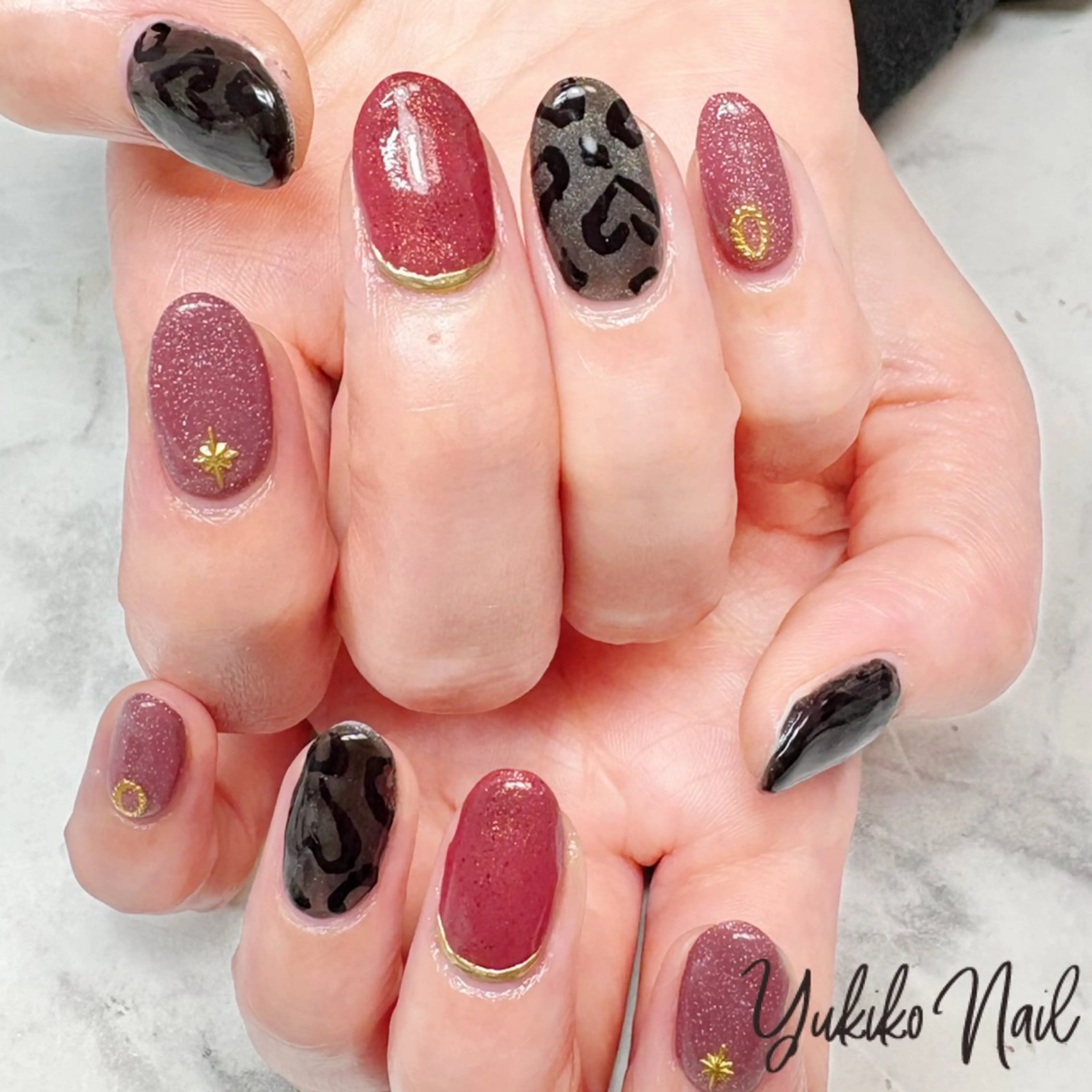 ネイル アニマル柄 ハート マグネットネイル ハンドネイル ユキコ ネイルのネイルデザイン