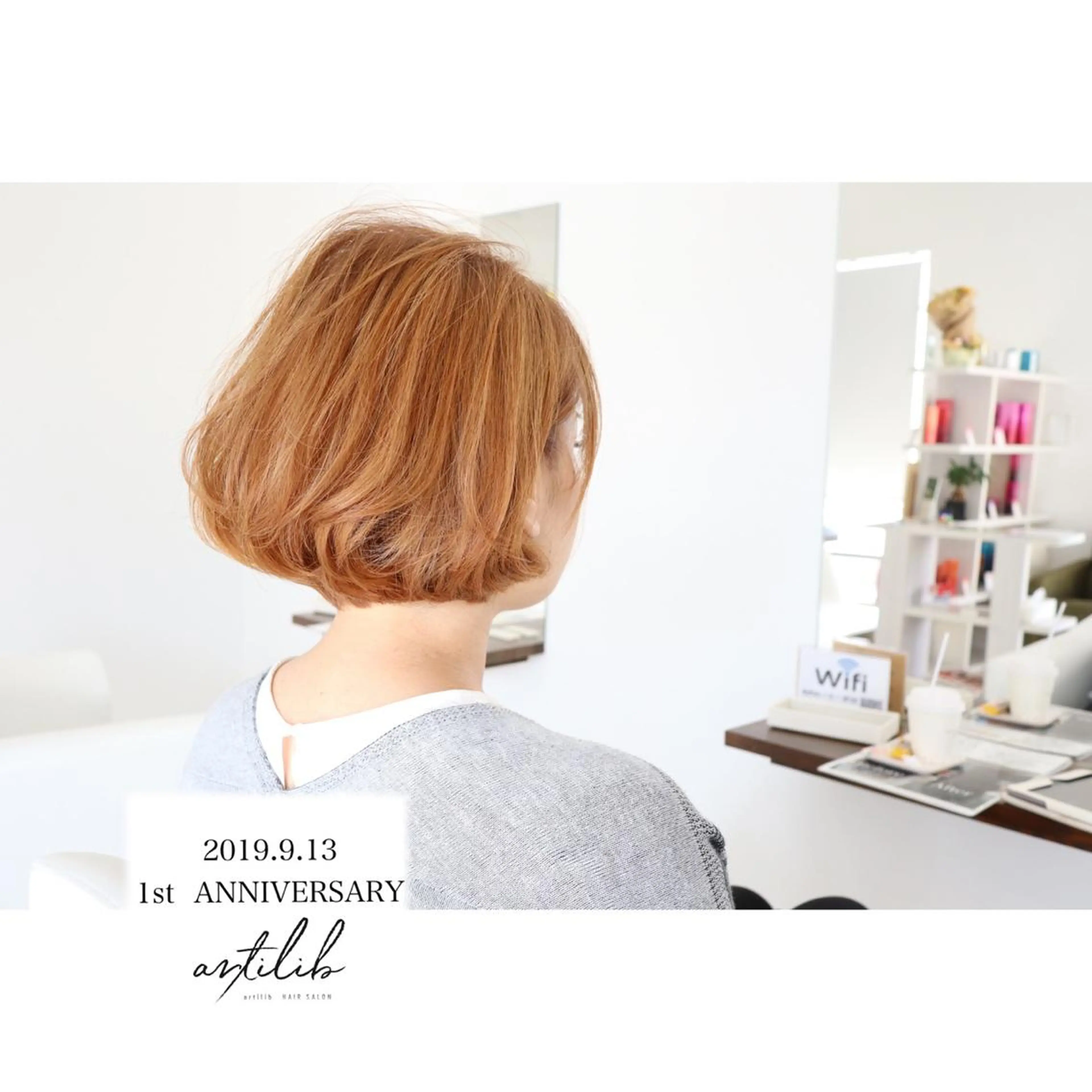 ショート カラー ヘアアレンジ 切りっぱなしボブ ショートボブ アディクシーカラー アクアカラー 透明感カラー SHO担当髪質改善 東加古川アーティブのヘアスタイル