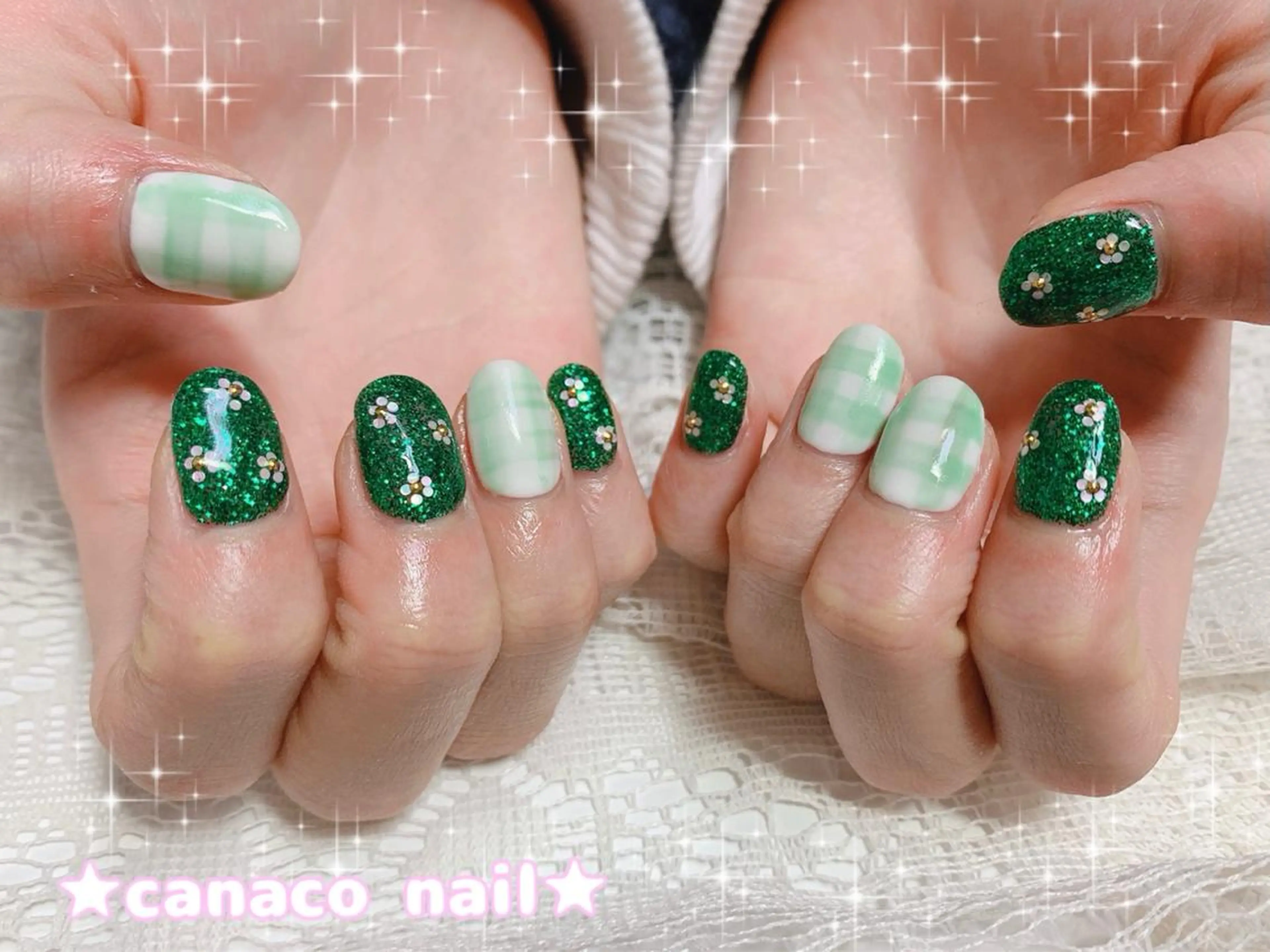 ネイル アートネイル フラワーネイル ジェルネイル グリーン パラジェル ハンドネイル ハンドケア ベテランネイル cnc  nailのネイルデザイン