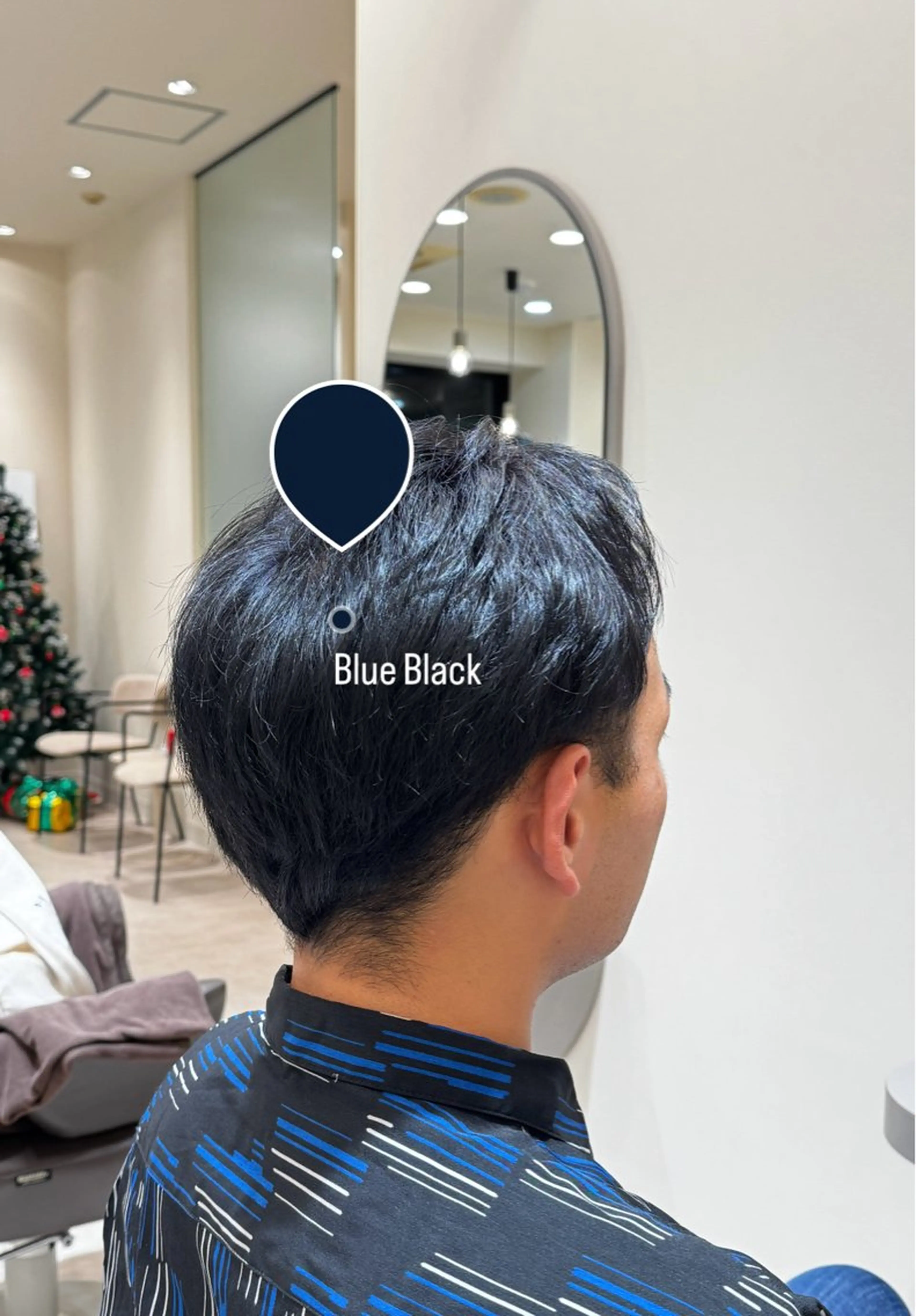 ショート カラー メンズ 黒髪 ブルーカラー ブルーブラック 山﨑 寛大のヘアスタイル