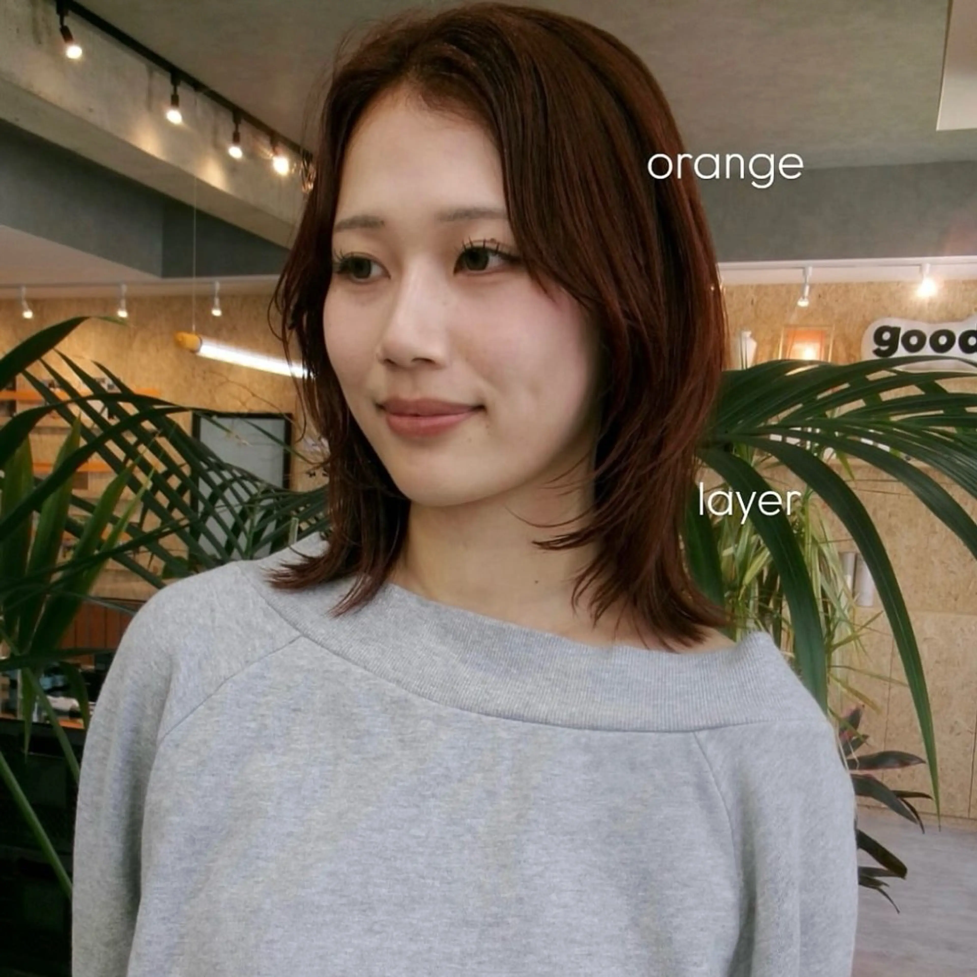 セミロング カラー ブラウンカラー オレンジ オレンジブラウン カット ヘアカラー トリートメント arisa/暖色 /伏見/レイヤーのヘアスタイル