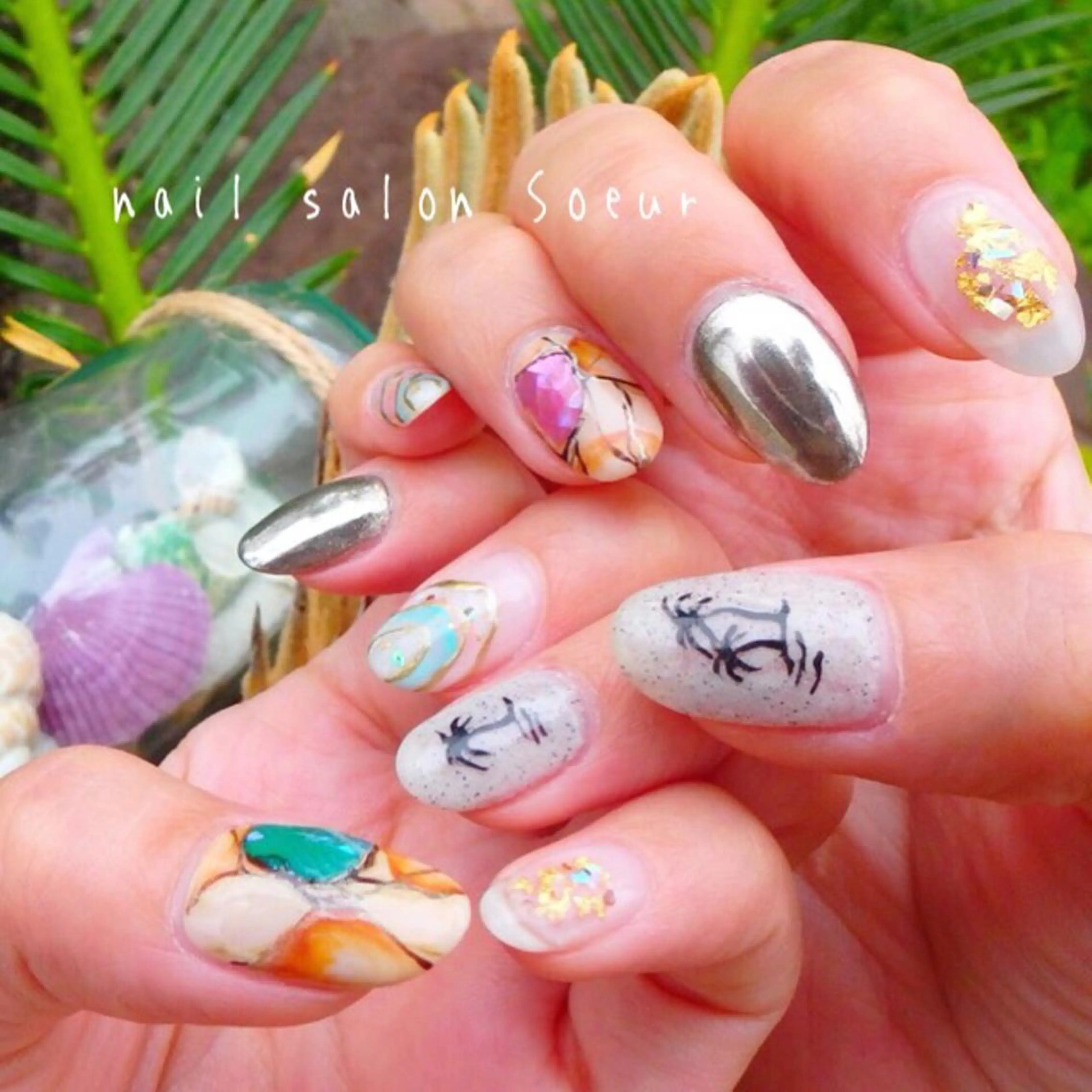 ネイル アートネイル ジェルネイル ミラーネイル 夏ネイル ハンドネイル nail salon Soeurのネイルデザイン