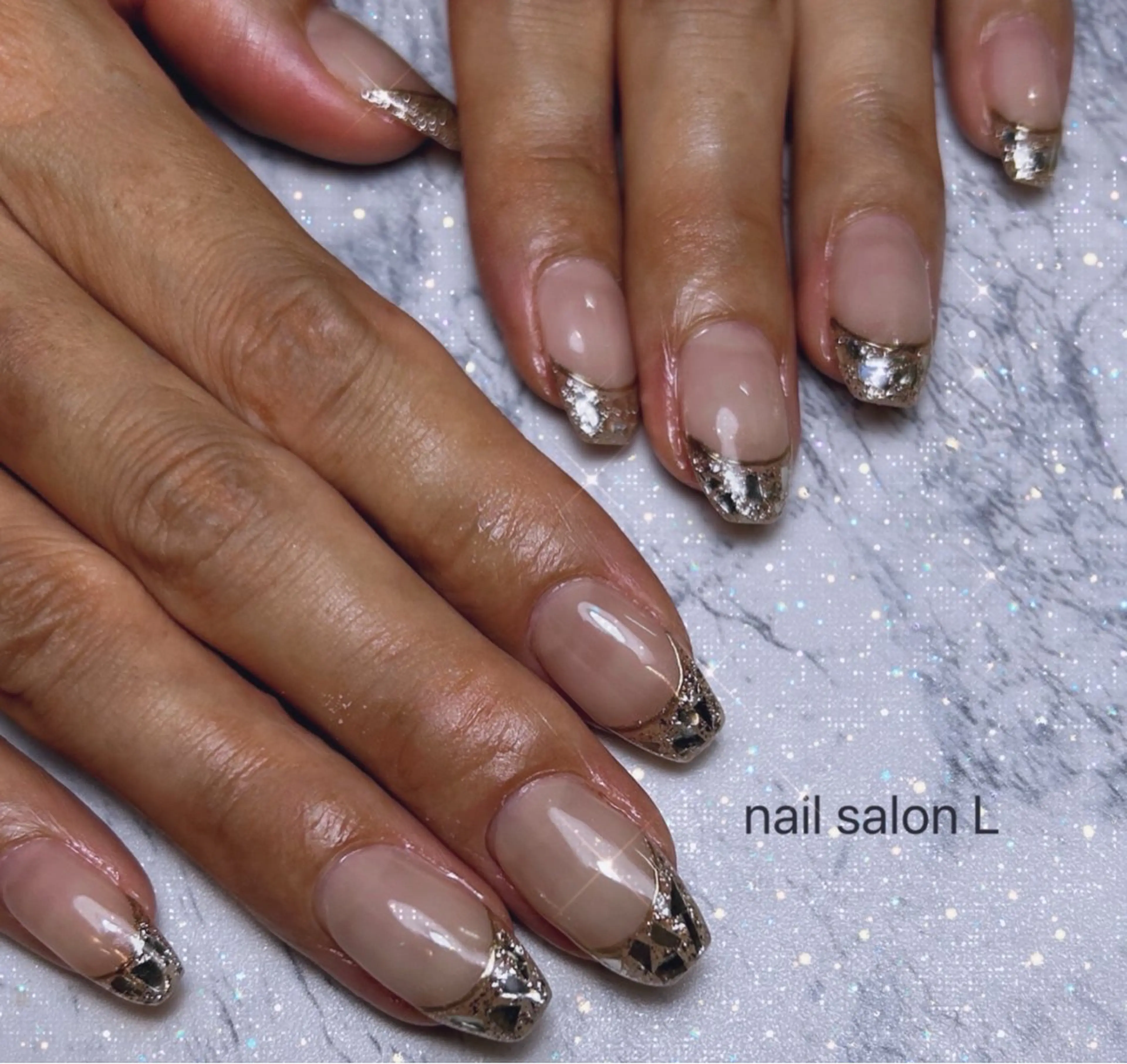 ネイル フレンチネイル ガラスフレンチ ミラーネイル ハンドネイル 吉川市 ネイルサロンLのネイルデザイン