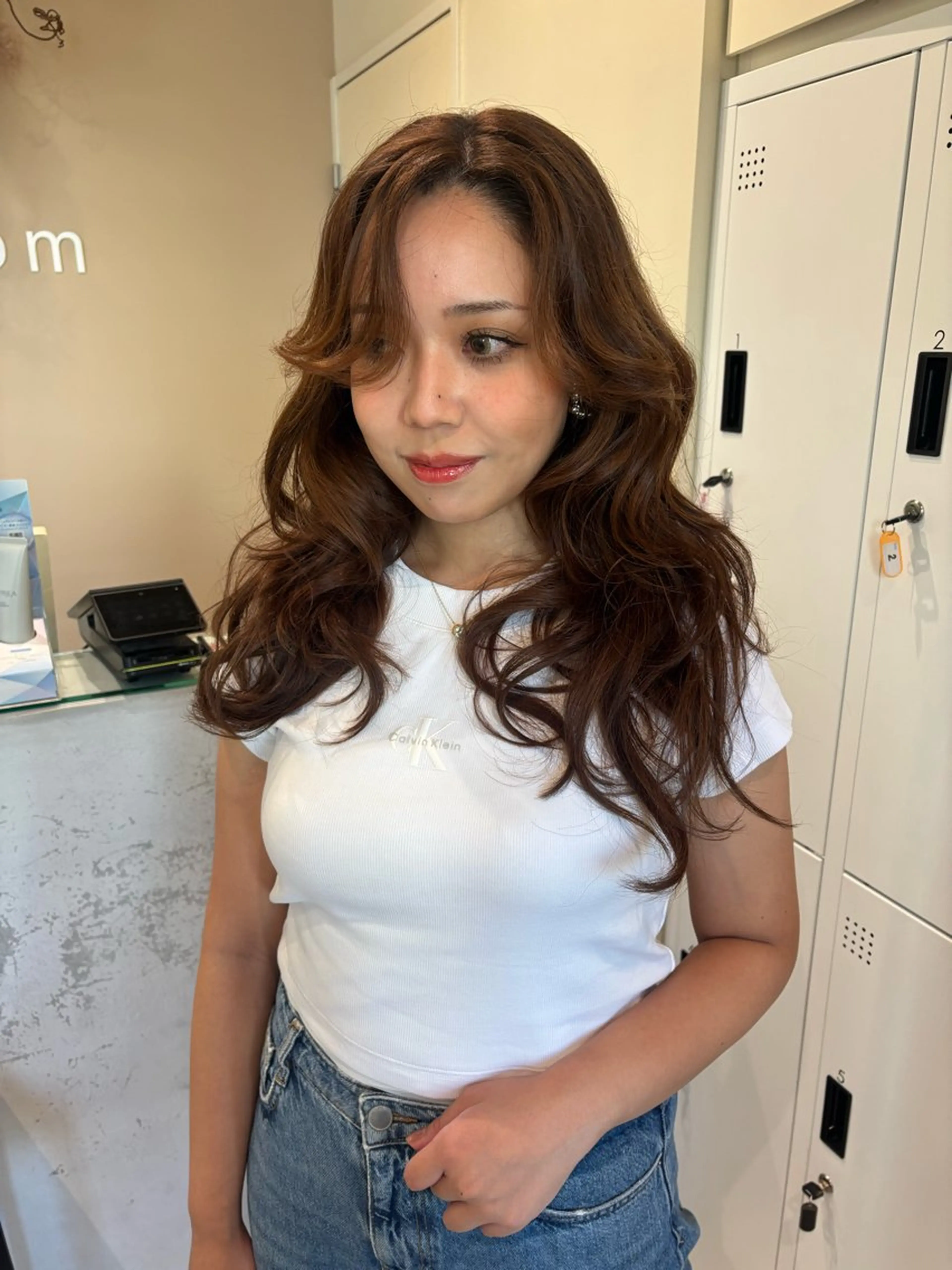ロング カラー ヘアカラー 垢抜け小顔レイヤー オリーブ/スミレのヘアスタイル