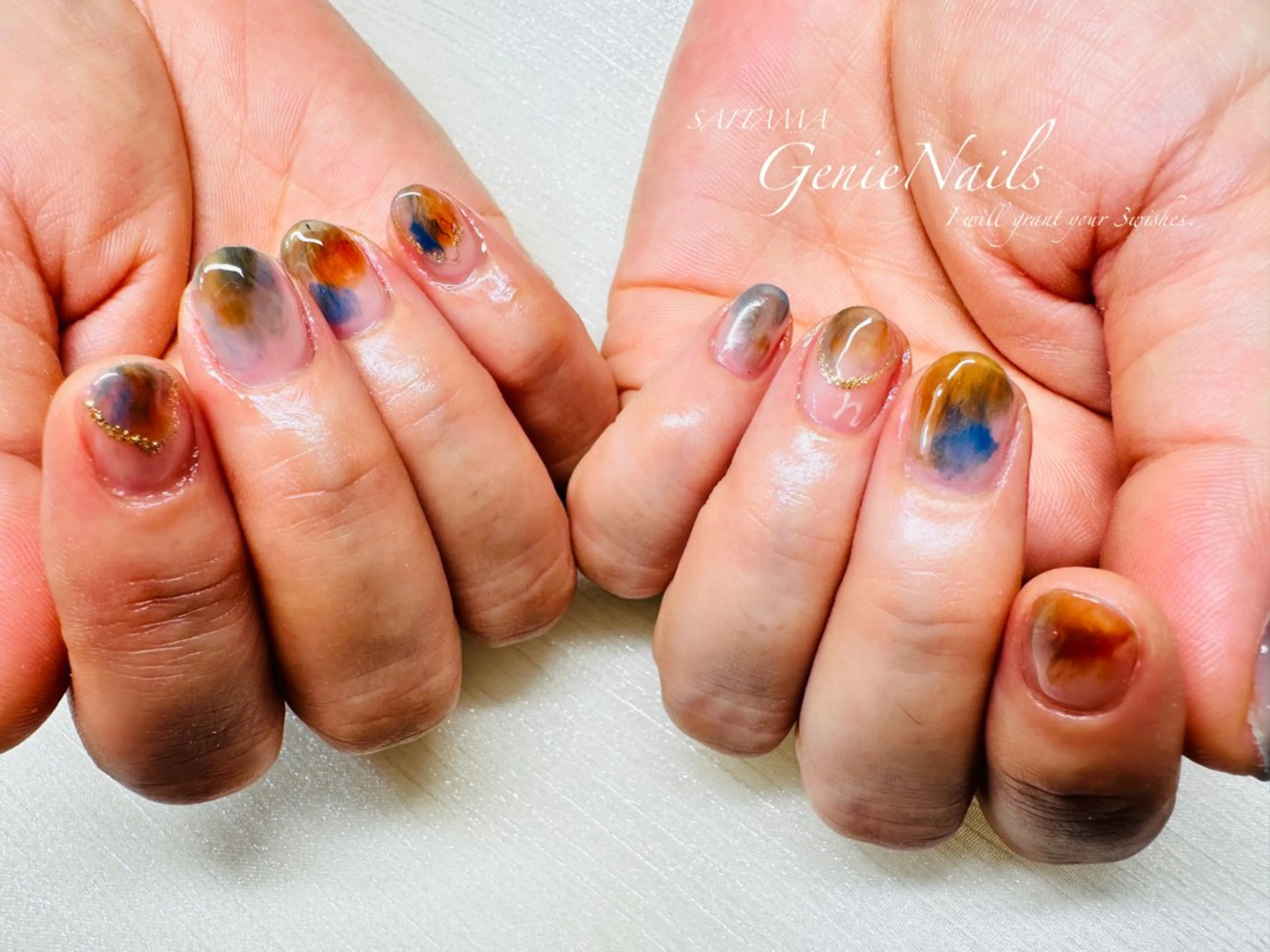 メンズ ネイル アートネイル 長さ出し 氷ネイル・うるうるネイル ロングネイル 持ち込み Genie Nailsのネイルデザイン