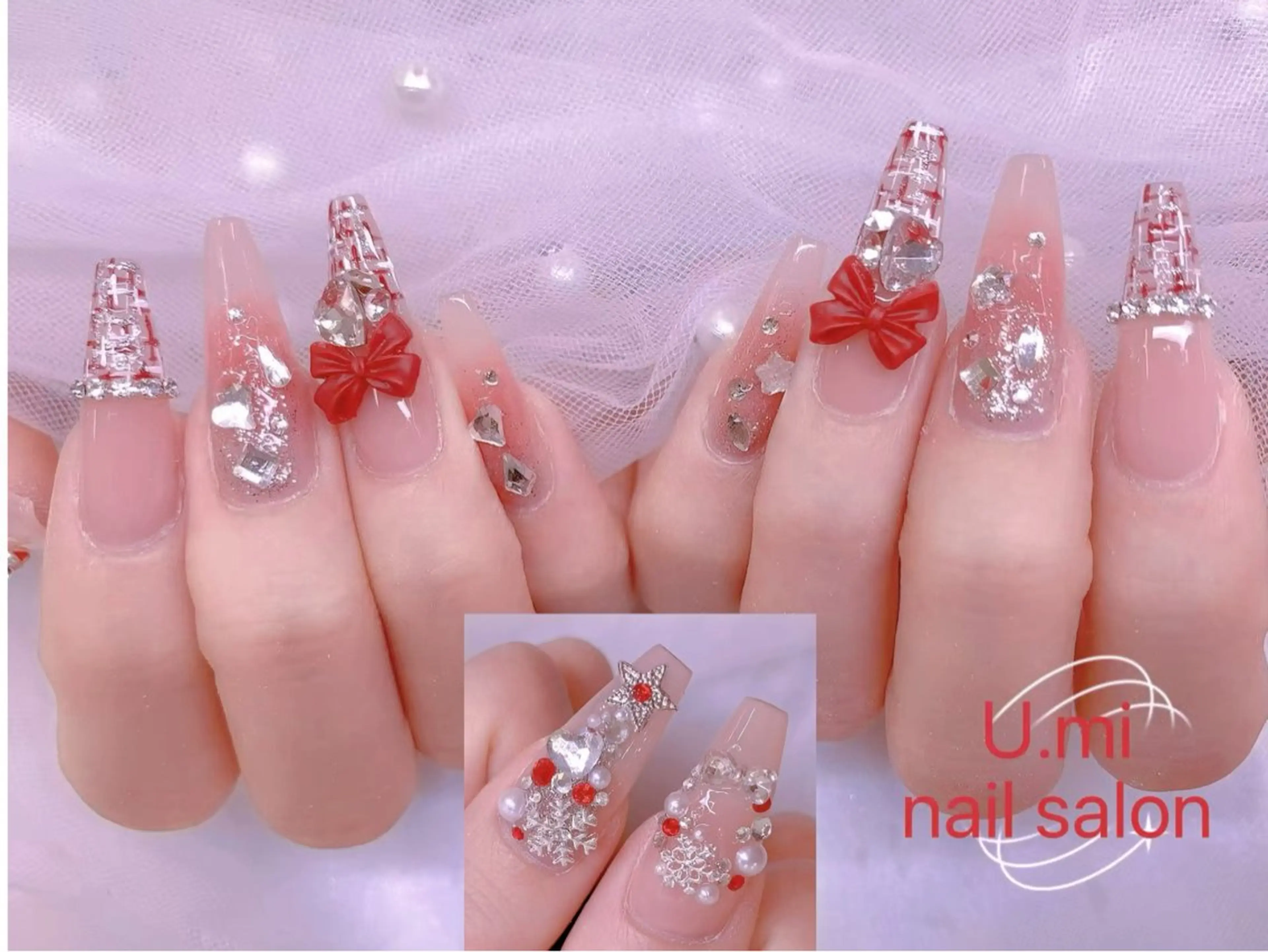 ネイル ボルドー チークネイル 長さ出し フレンチネイル ジェルネイル UMI ネイルサロン新宿🎀のネイルデザイン