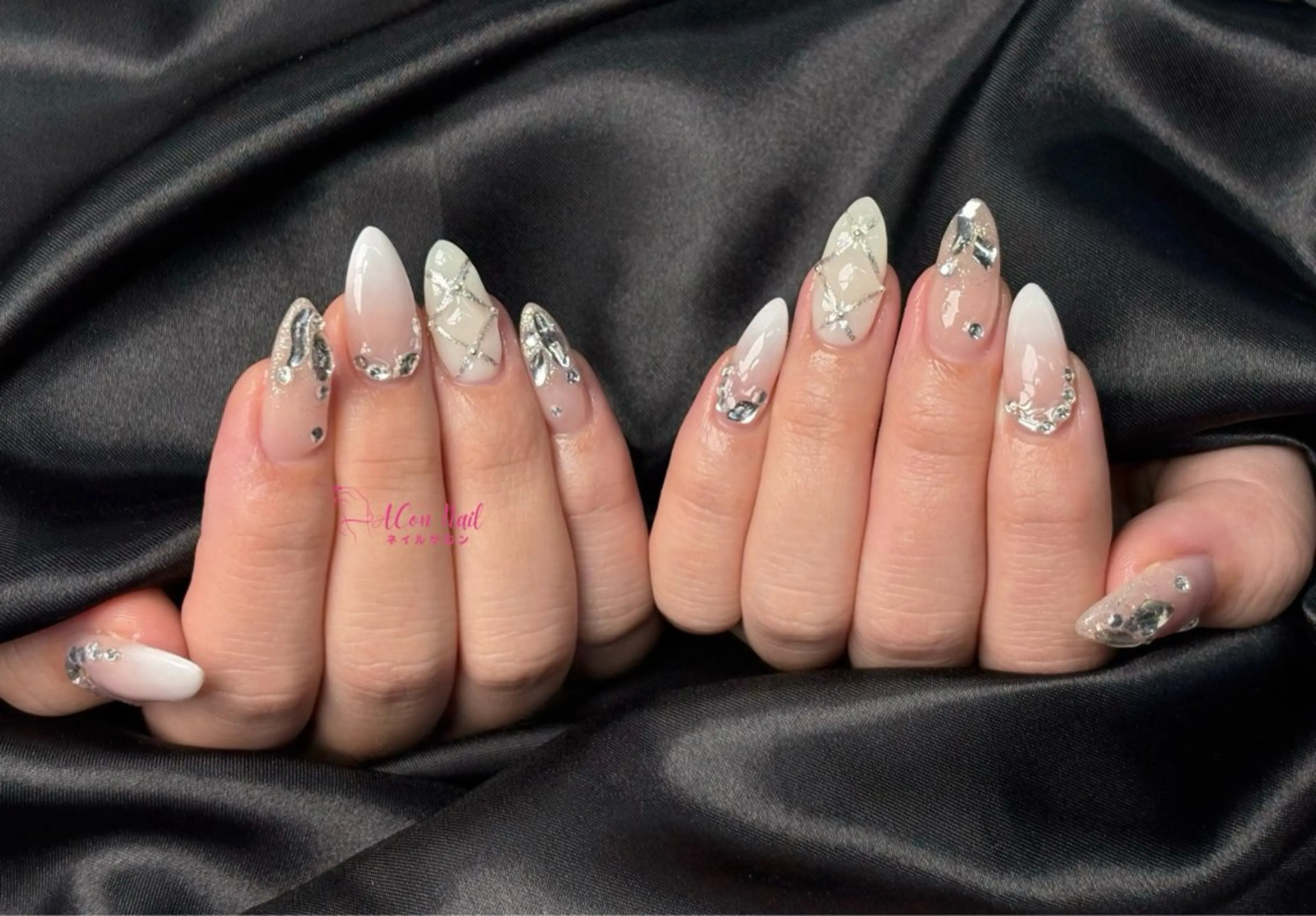 ネイル 桜ネイル 長さ出し フラワーネイル フレンチネイル ジェルネイル ハンドネイル ACon NailSalonのネイルデザイン