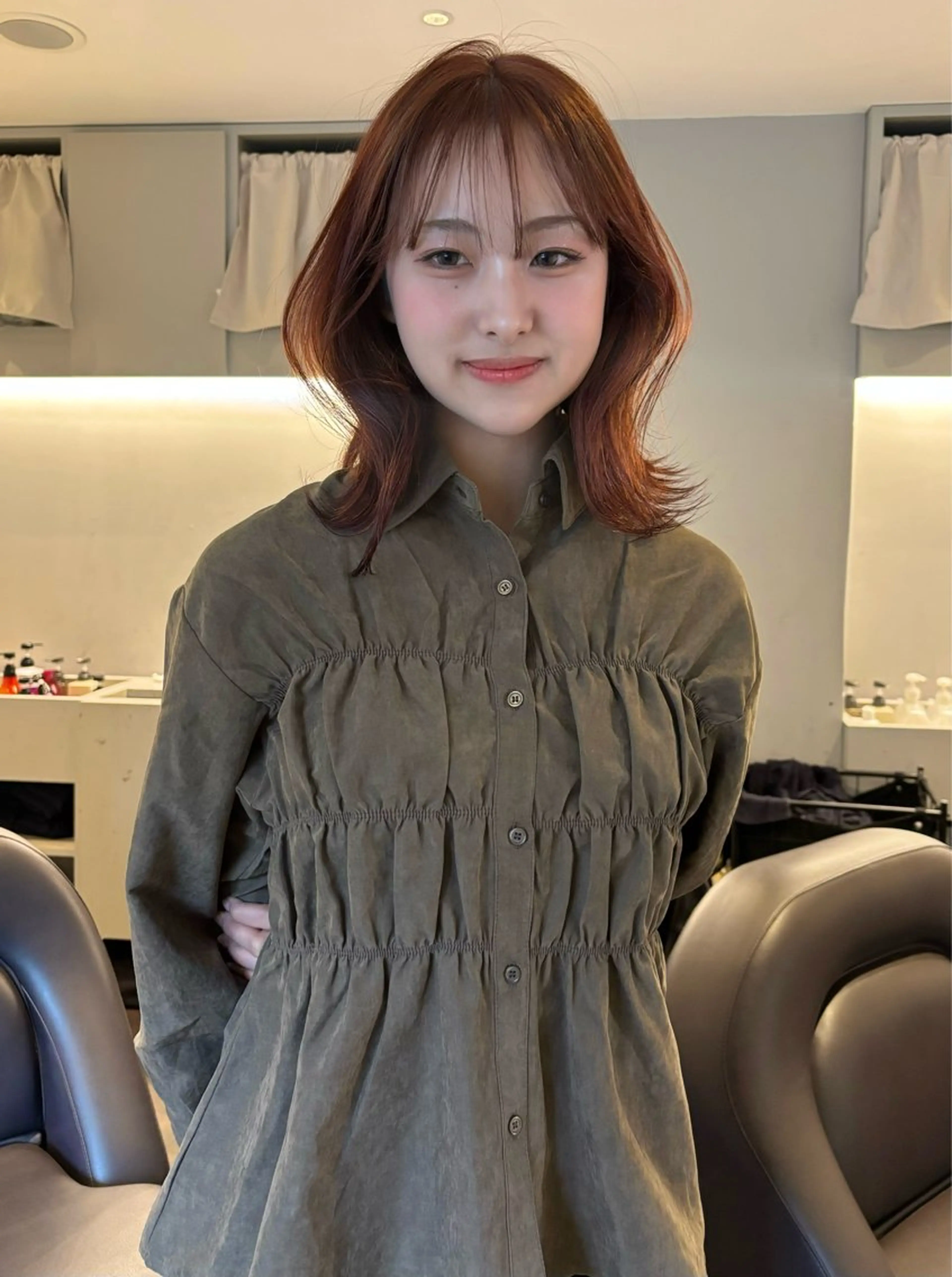 カラー ベージュカラー ブリーチ 透明感カラー オレンジ ヘアカラー rinka/暖色 ボブカットモデルのヘアスタイル