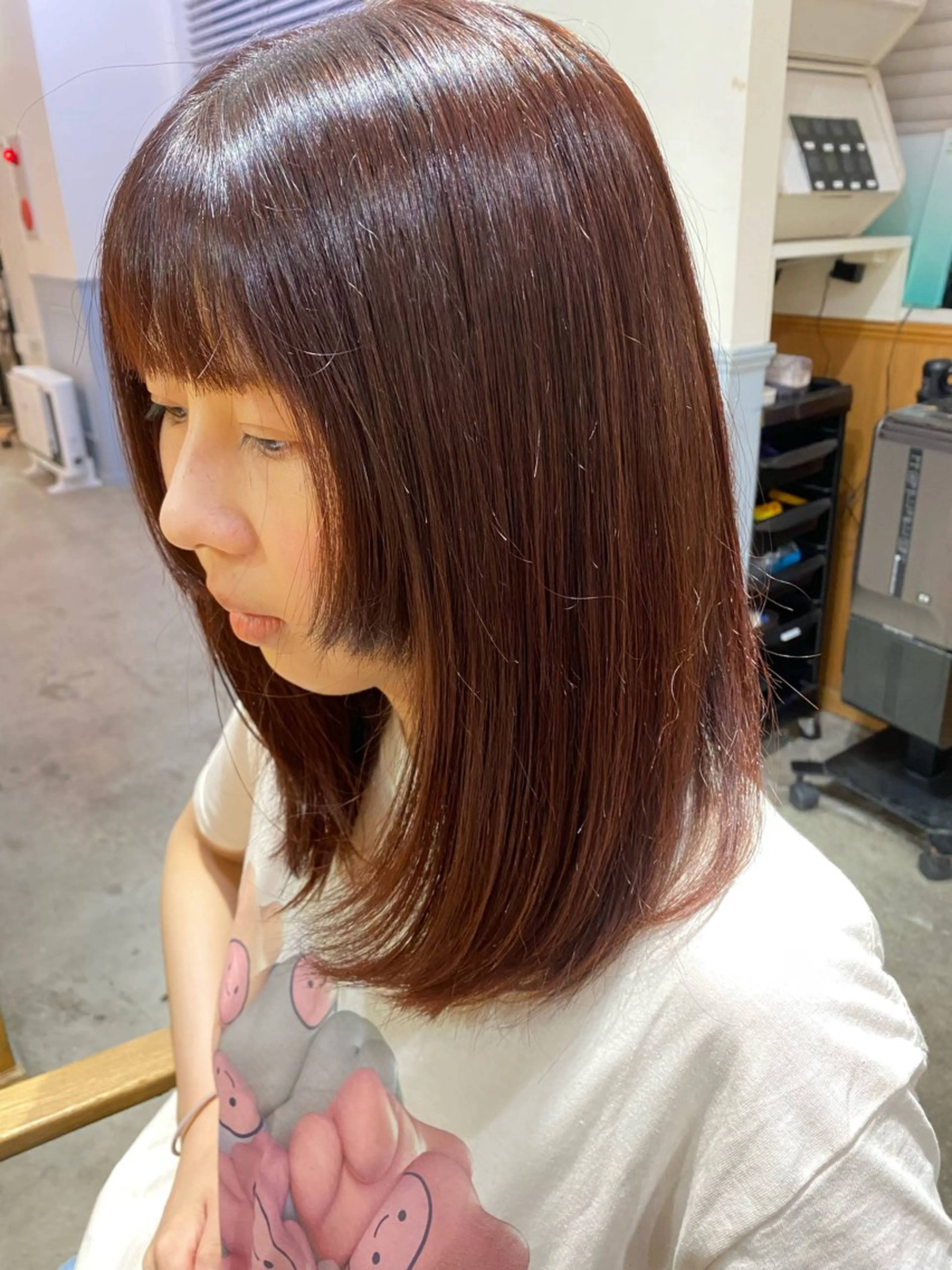 ミディアム ピンクブラウン 顔まわりレイヤー 姫カット レイヤーカット GINZARay2 風本朱里🐥のヘアスタイル