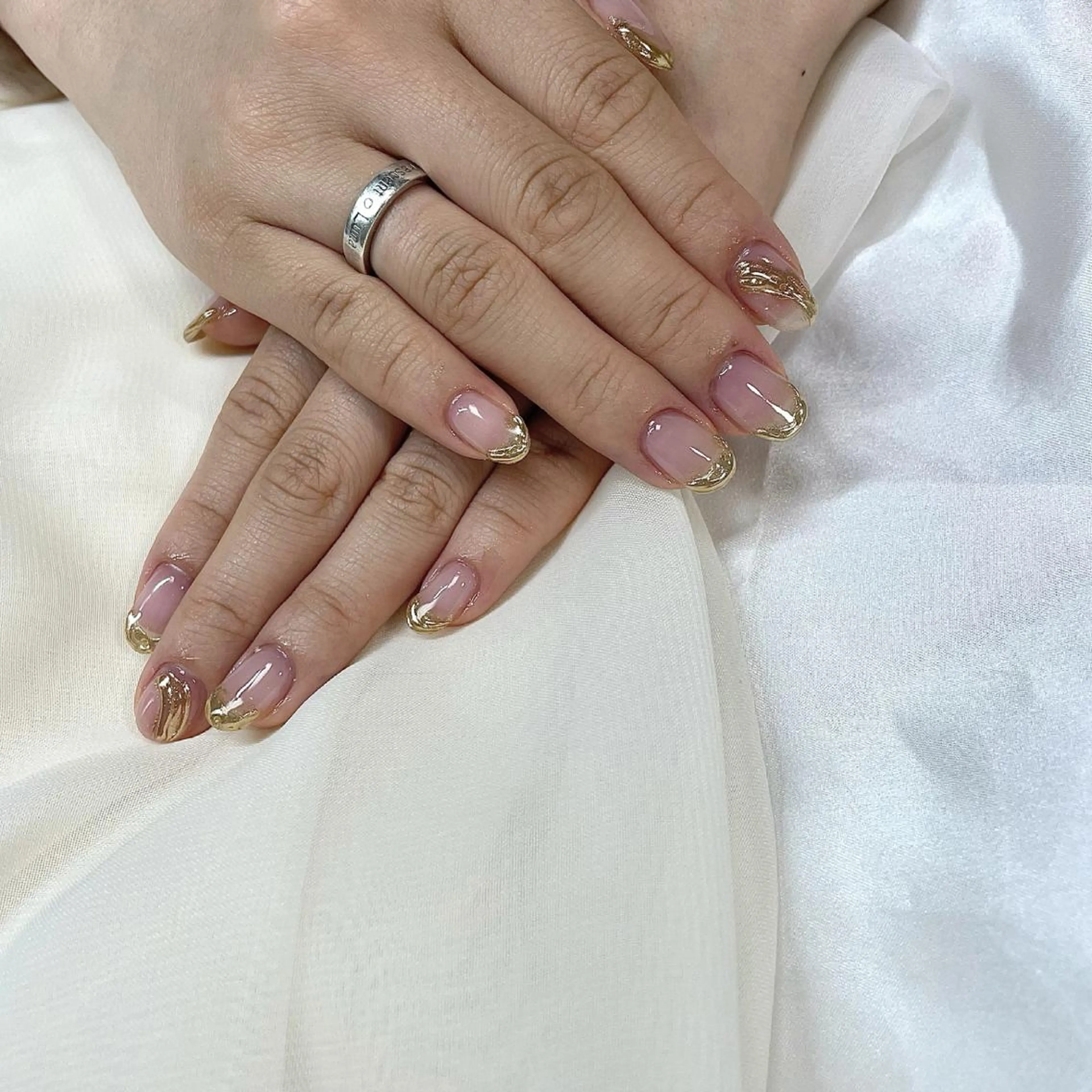 カラー ネイル フレンチネイル ミラーネイル 𓂃🦢Aurora Swan🌙𓂃のネイルデザイン