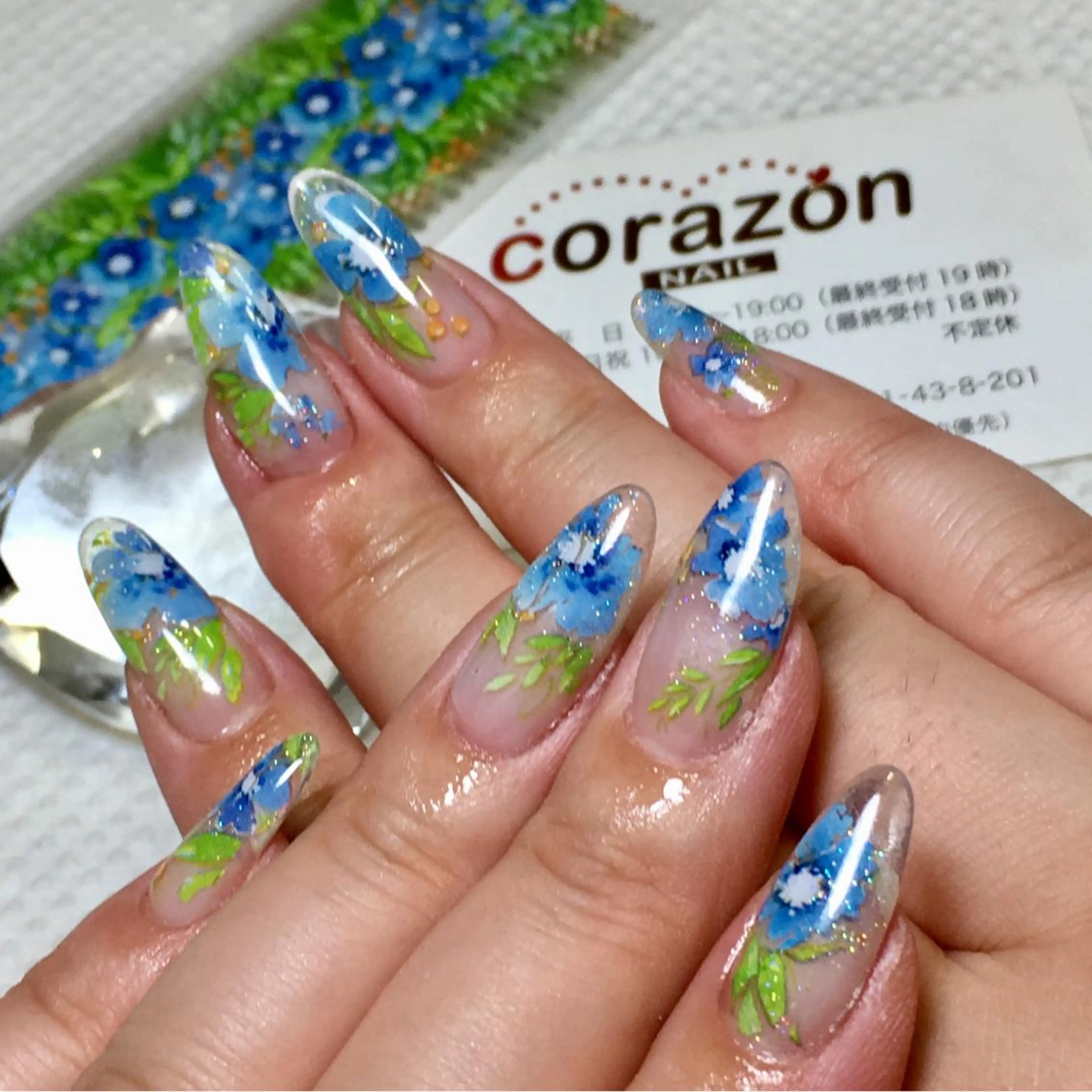 ネイル ブルー クリアネイル ラメ(グリッター) ネイリスト aicoのネイルデザイン