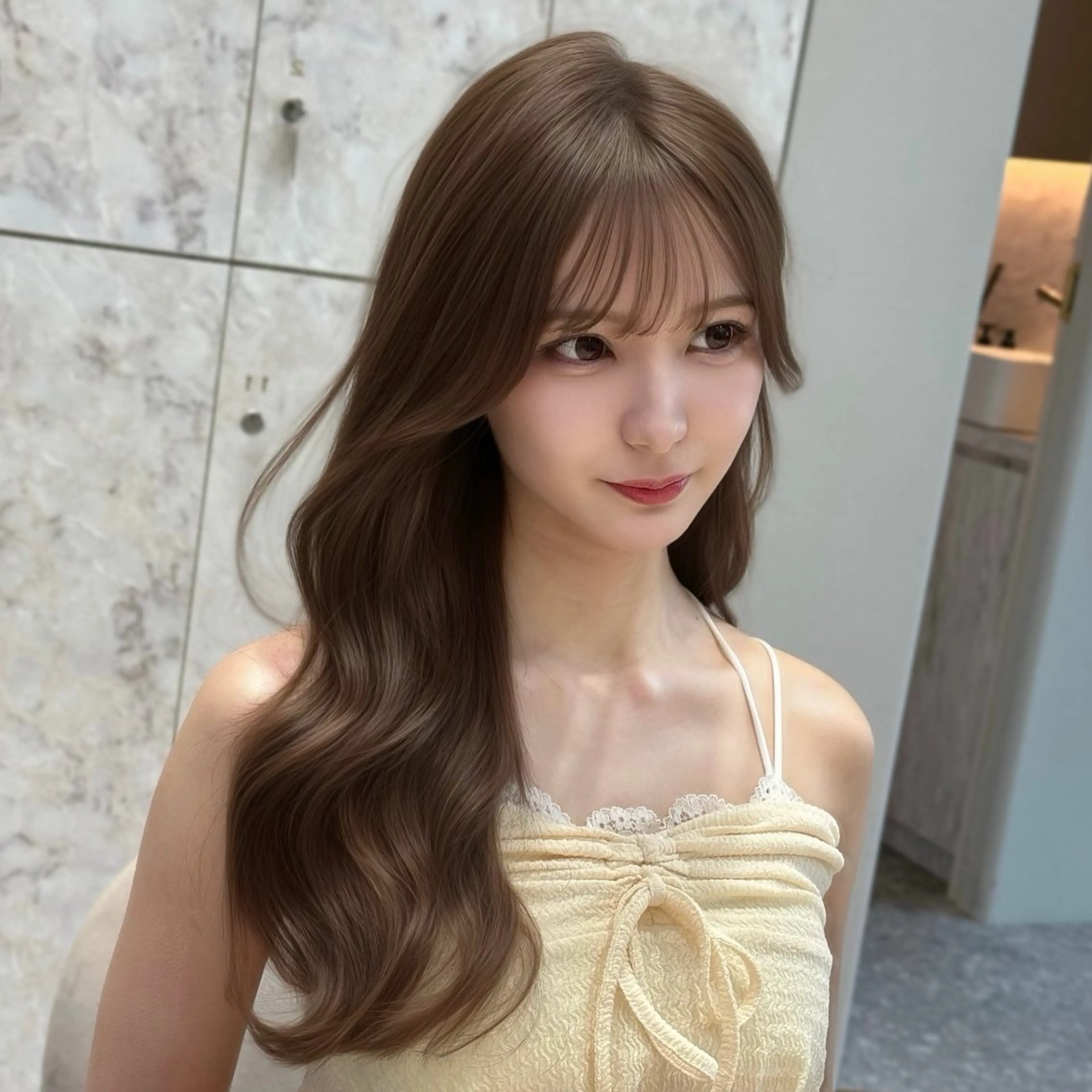 セミロング カラー 顔周りカット 韓国風ヘア レイヤーカット ヘアカラー トリートメント 新宿/韓国風レイヤー 髪質改善/渋谷直樹のヘアスタイル