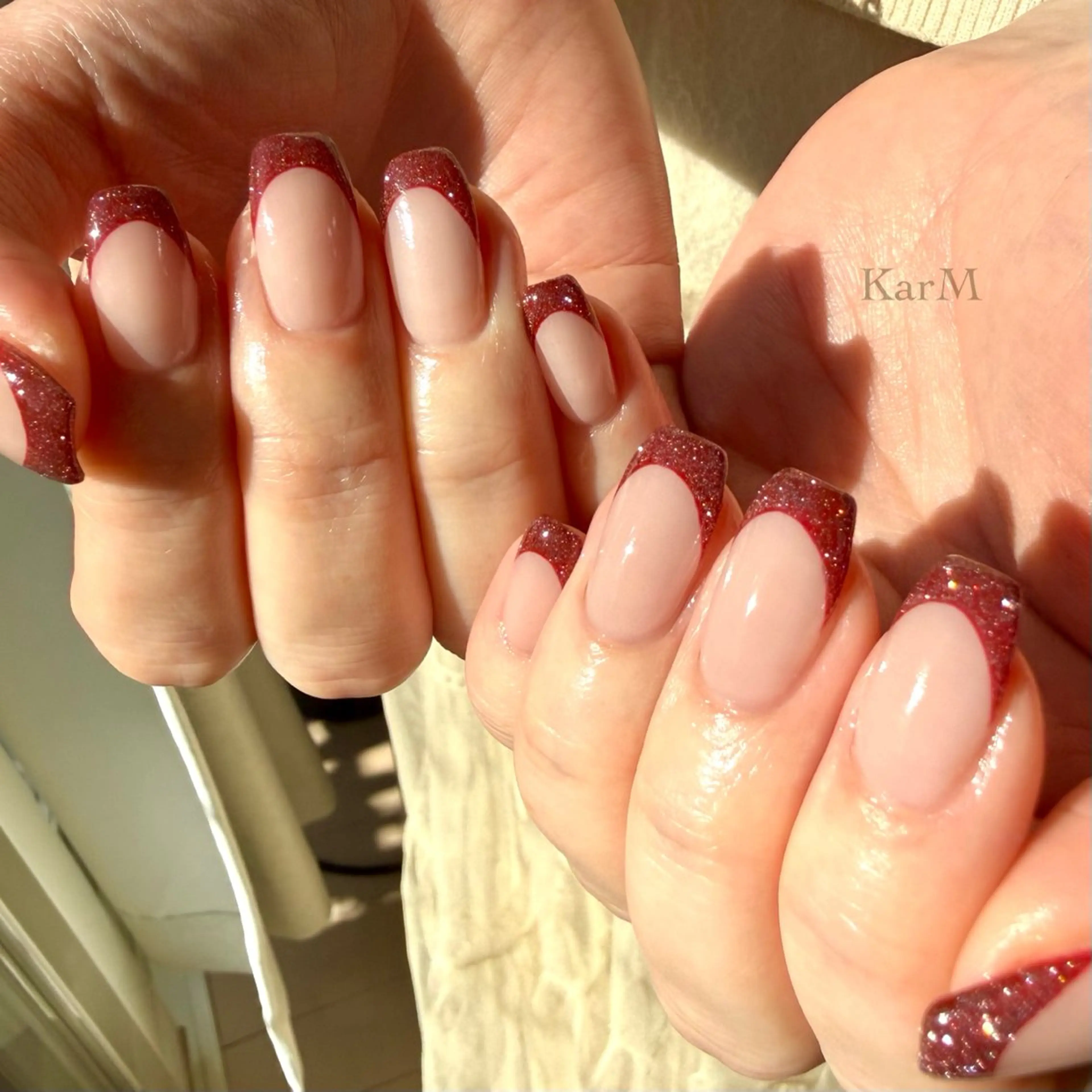 ネイル オーロラネイル チークネイル ドット フラッシュネイル フレンチネイル ハンドネイル ogino karinのネイルデザイン