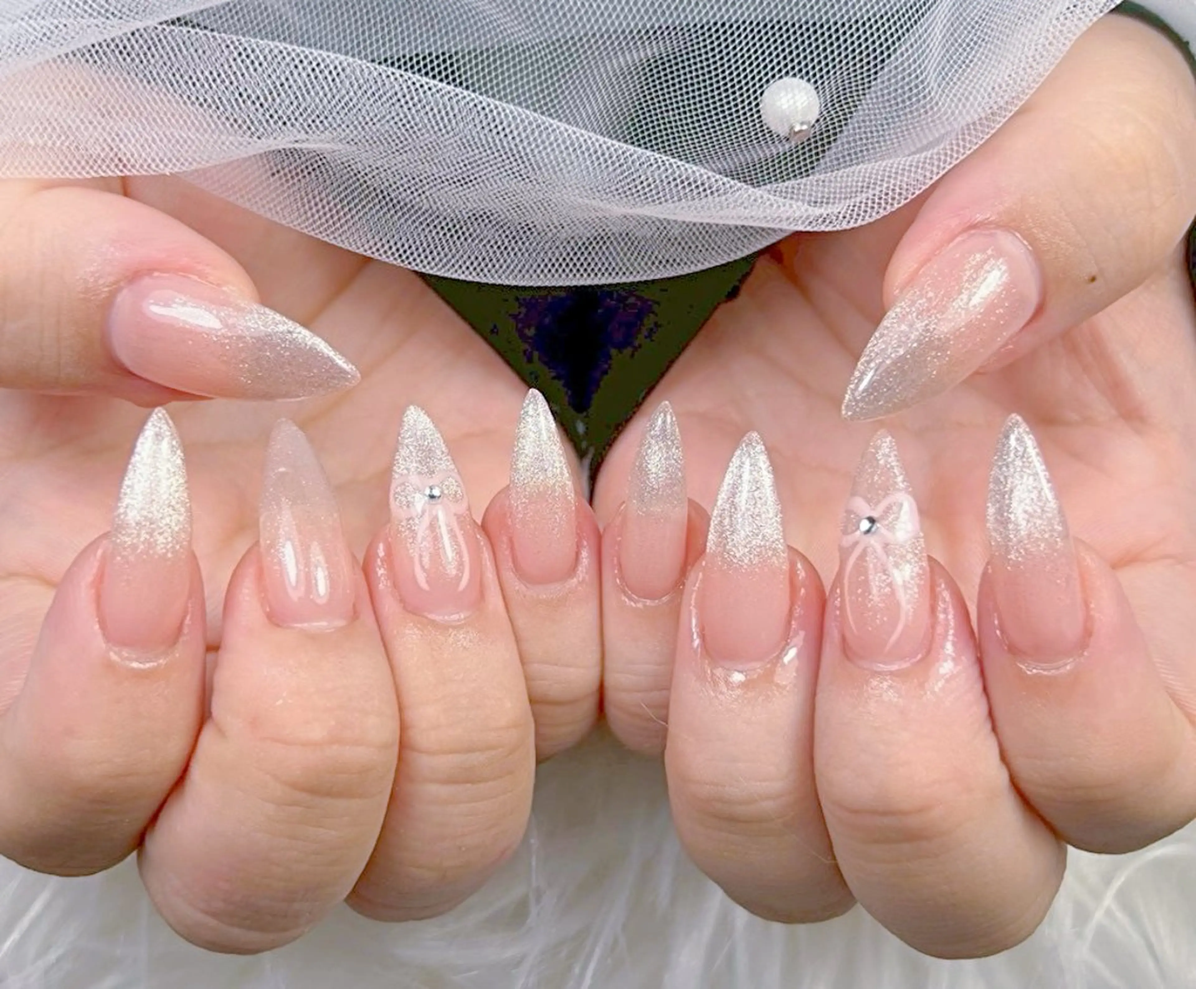 ネイル アートネイル オーロラネイル チークネイル 長さ出し フットネイル Miya _nailのネイルデザイン
