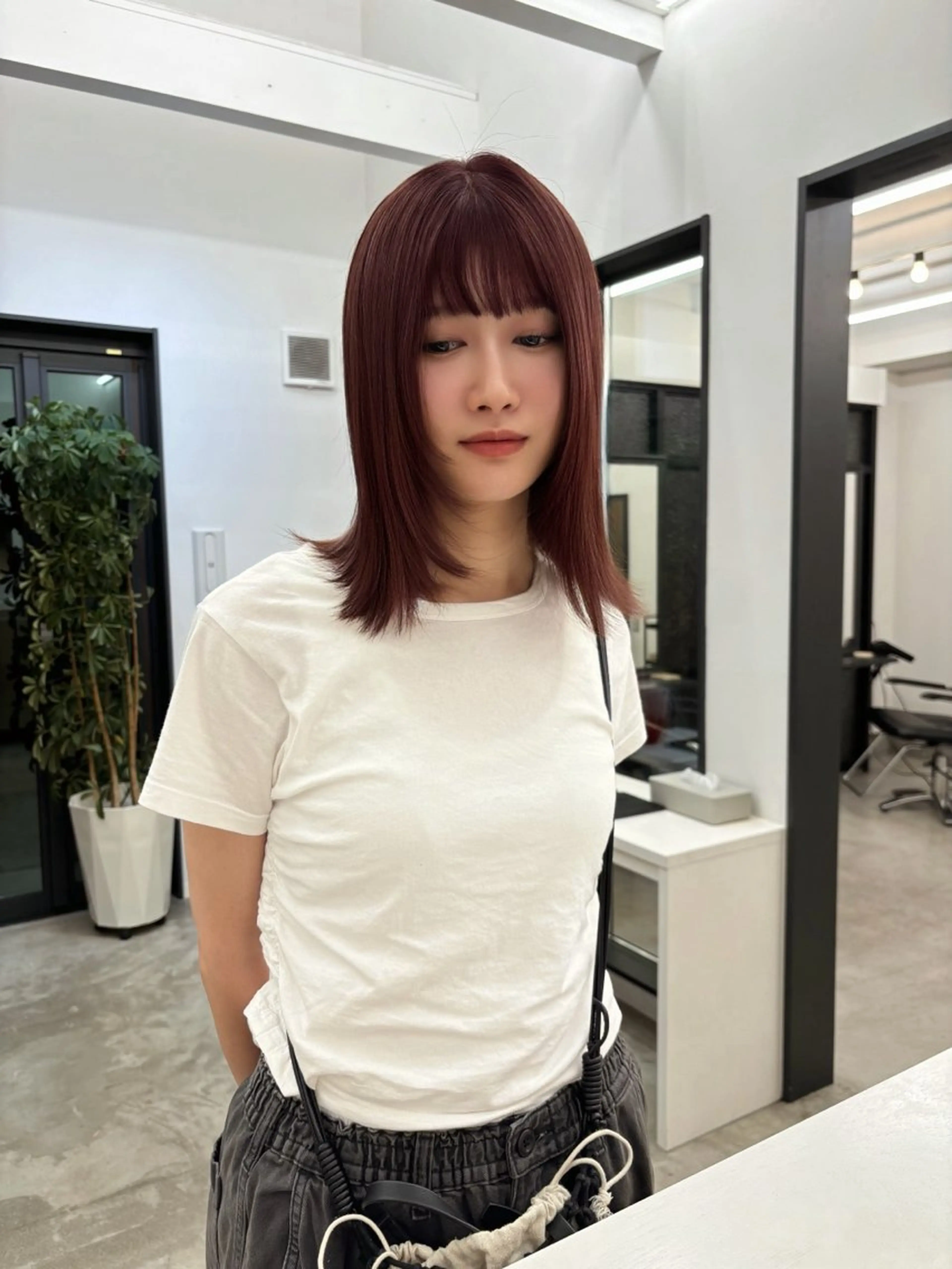 ミディアム カラー レッドカラー 蛭町 遥香のヘアスタイル