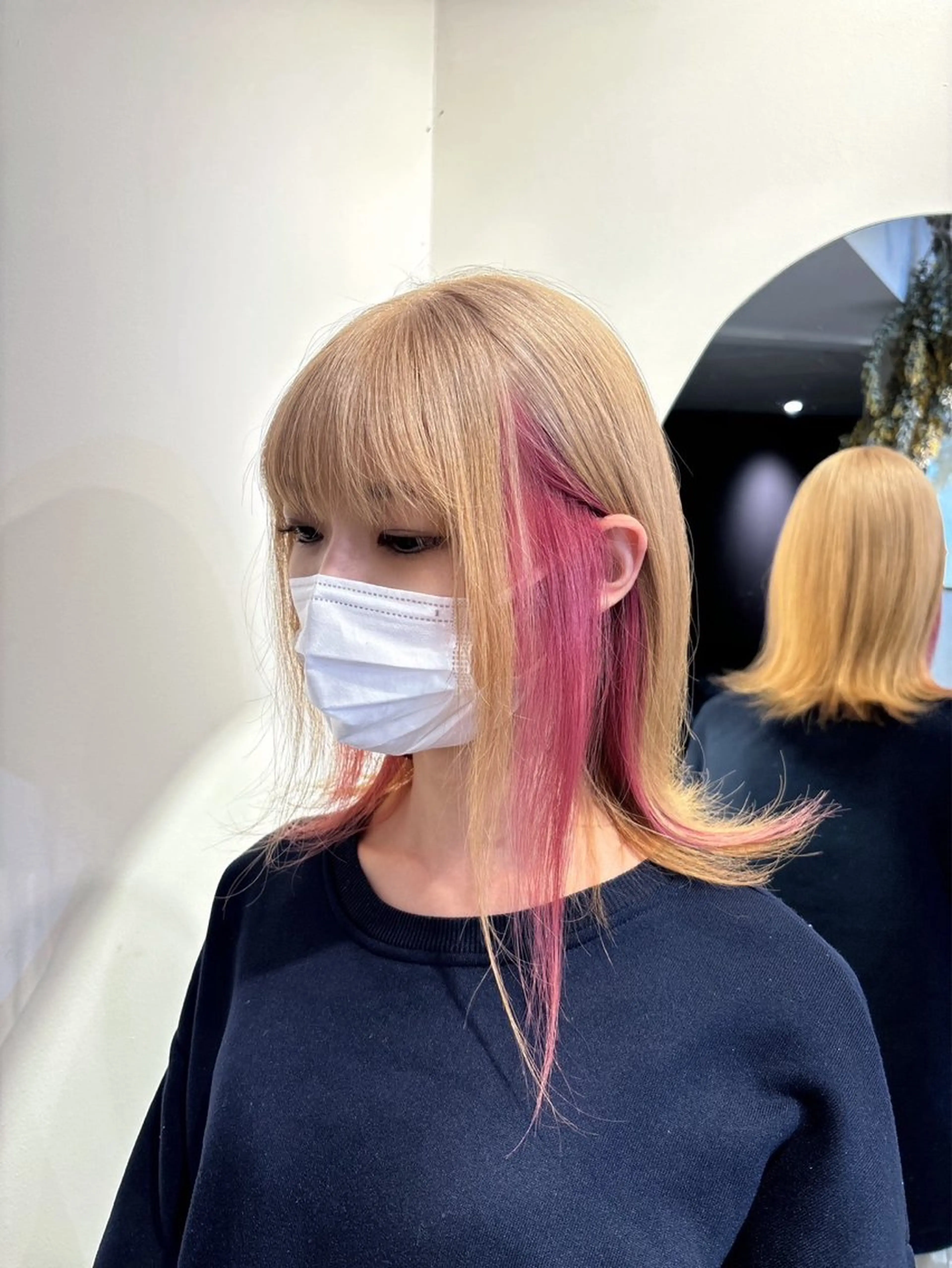 ミディアム カラー ブリーチ イヤリングカラー ピンクカラー 【ツヤ髪特化】 スズキアキエのヘアスタイル