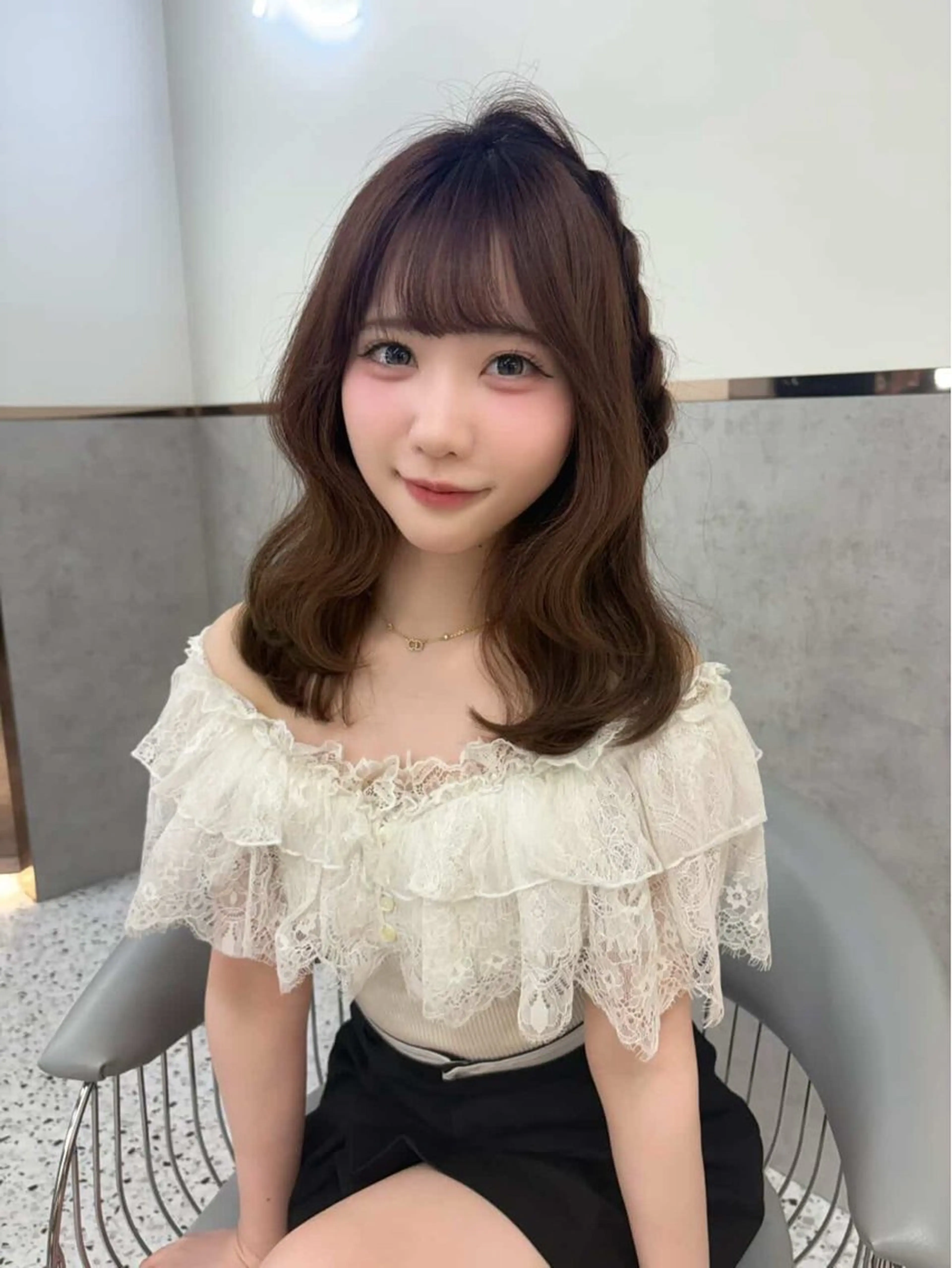 セミロング カラー カット ヘアカラー トリートメント yui🎀ブリーチ なしベージュ／博多のヘアスタイル