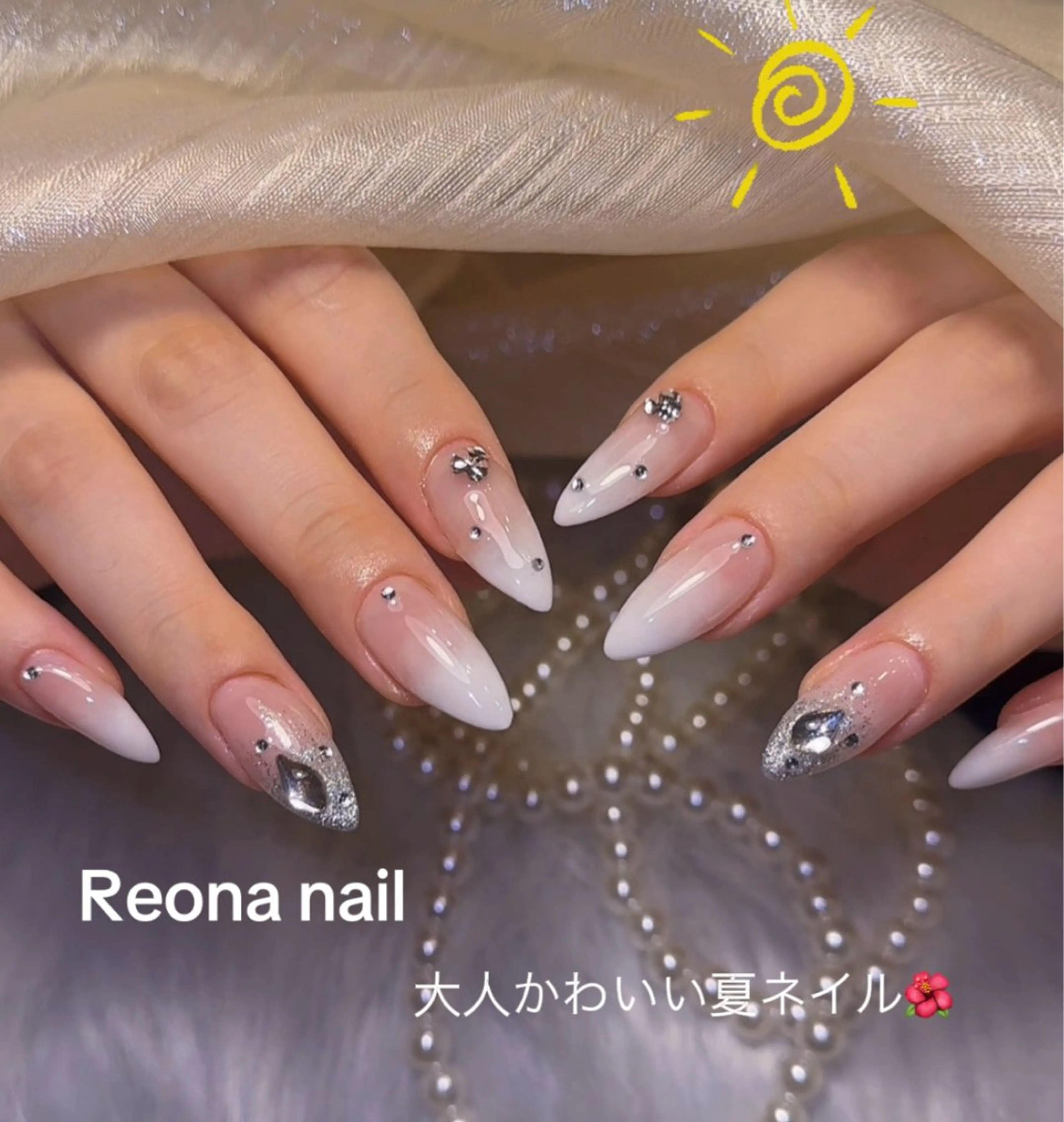 ネイル ハート マグネットネイル ミラーネイル 夏ネイル Reona Nailのネイルデザイン