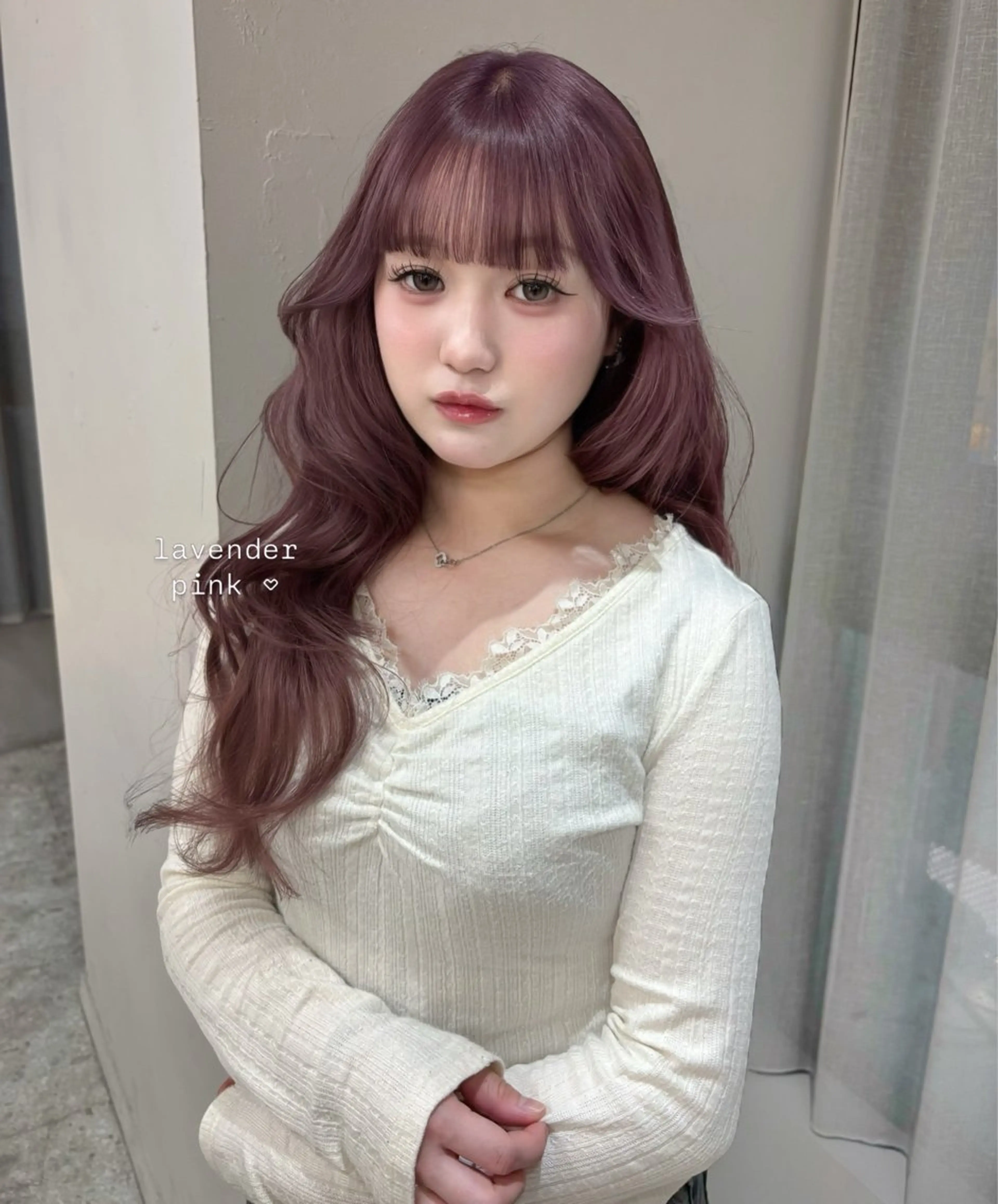 ロング カラー ブリーチ 透明感カラー ラベンダーカラー ピンクカラー ピンクラベンダー カット ヘアカラー 遠田 彩那のヘアスタイル