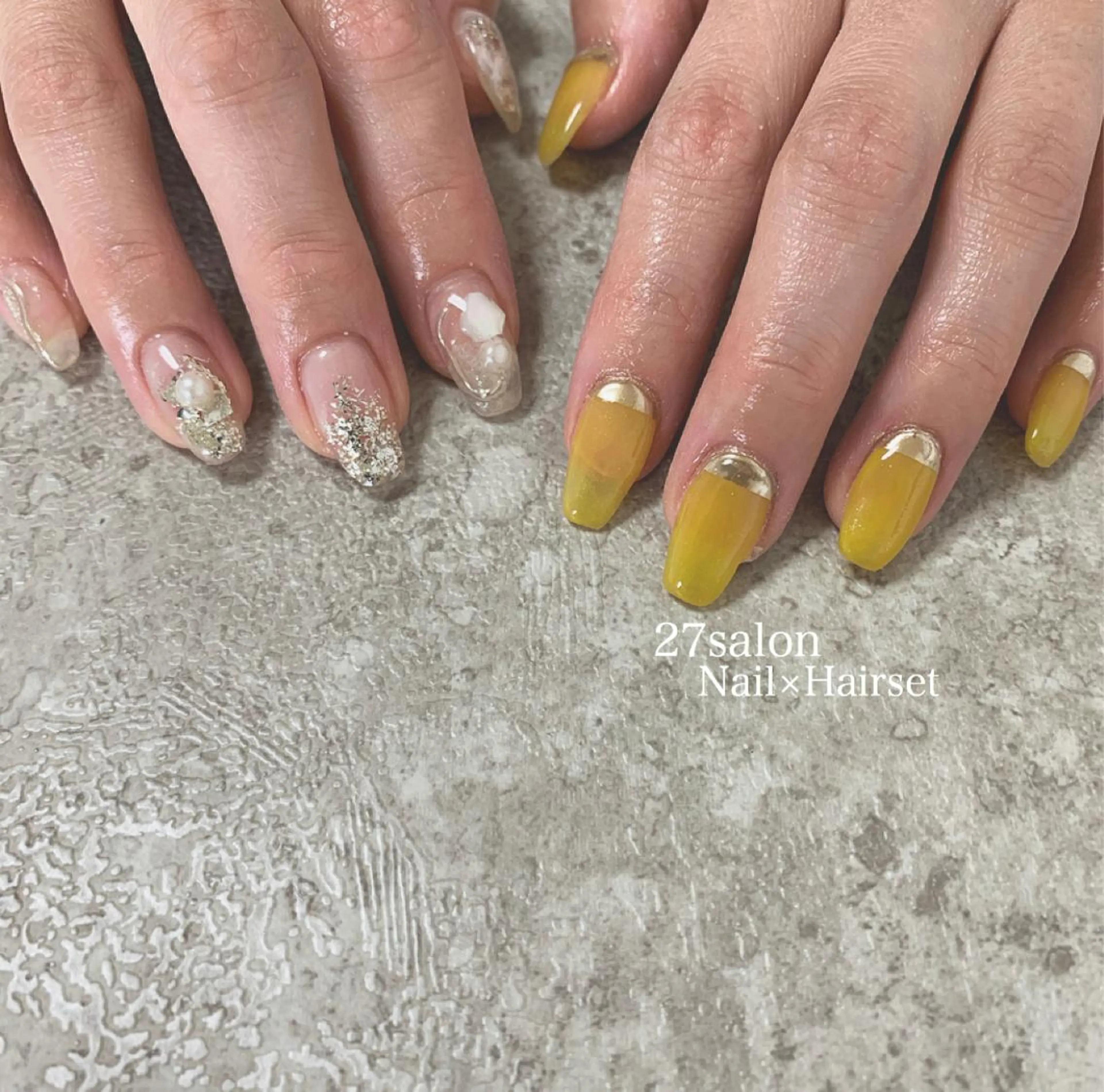 ネイル シルバー 黄色 ハンドネイル 27salon yuinaのネイルデザイン