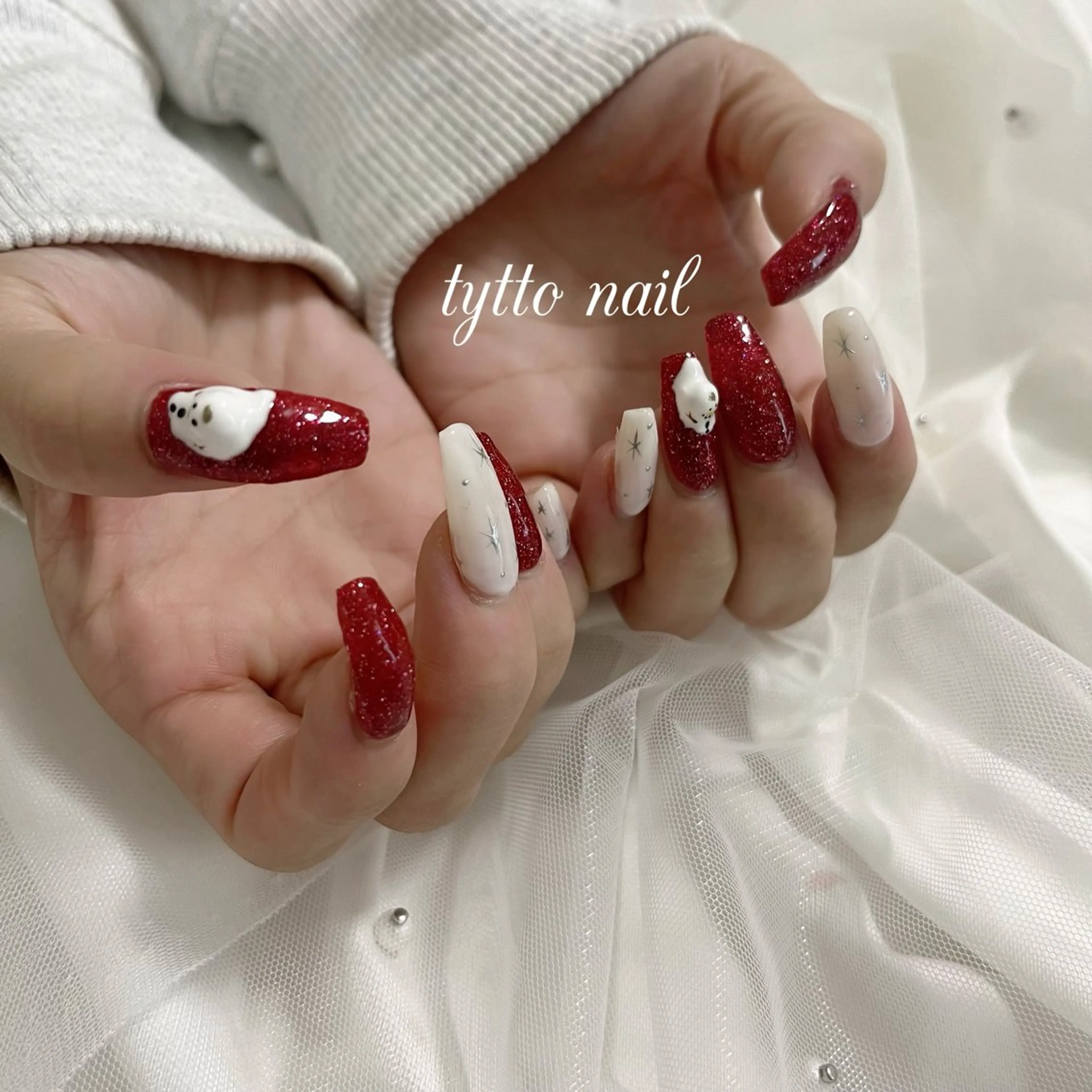 ネイル フラッシュネイル ガーリー キラキラネイル ラメ(グリッター) 赤色 ハンドネイル tytto nail ❤︎‪‪eri‪‪のネイルデザイン