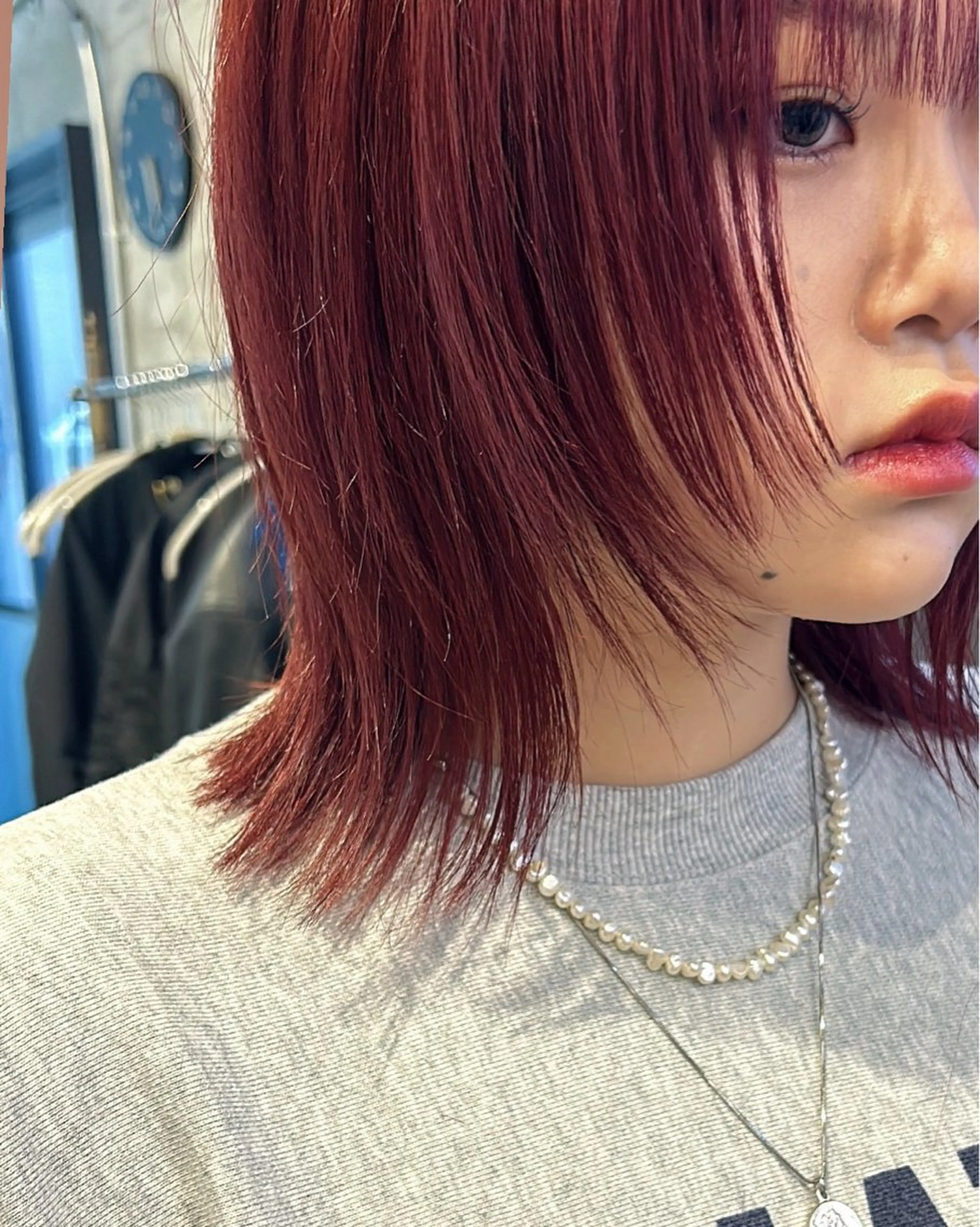 ミディアム カラー ボブレイヤー レッドカラー ボブ レイヤーカット カット ヘアカラー レイヤー特化🪽 yuka【高円寺】のヘアスタイル