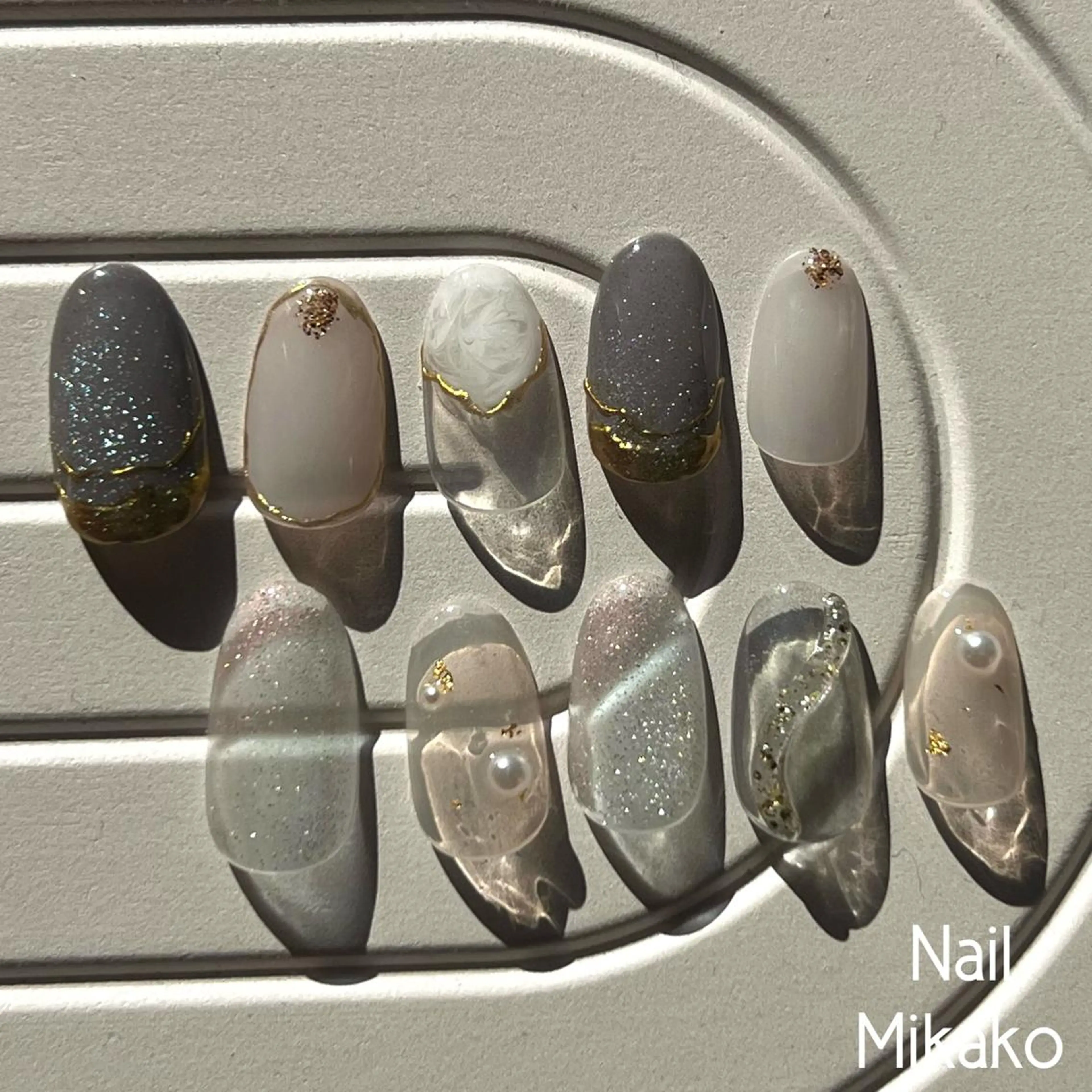 ネイル ブラウン クリアネイル フレンチネイル ラメ(グリッター) マグネットネイル Nail Mikakoのネイルデザイン