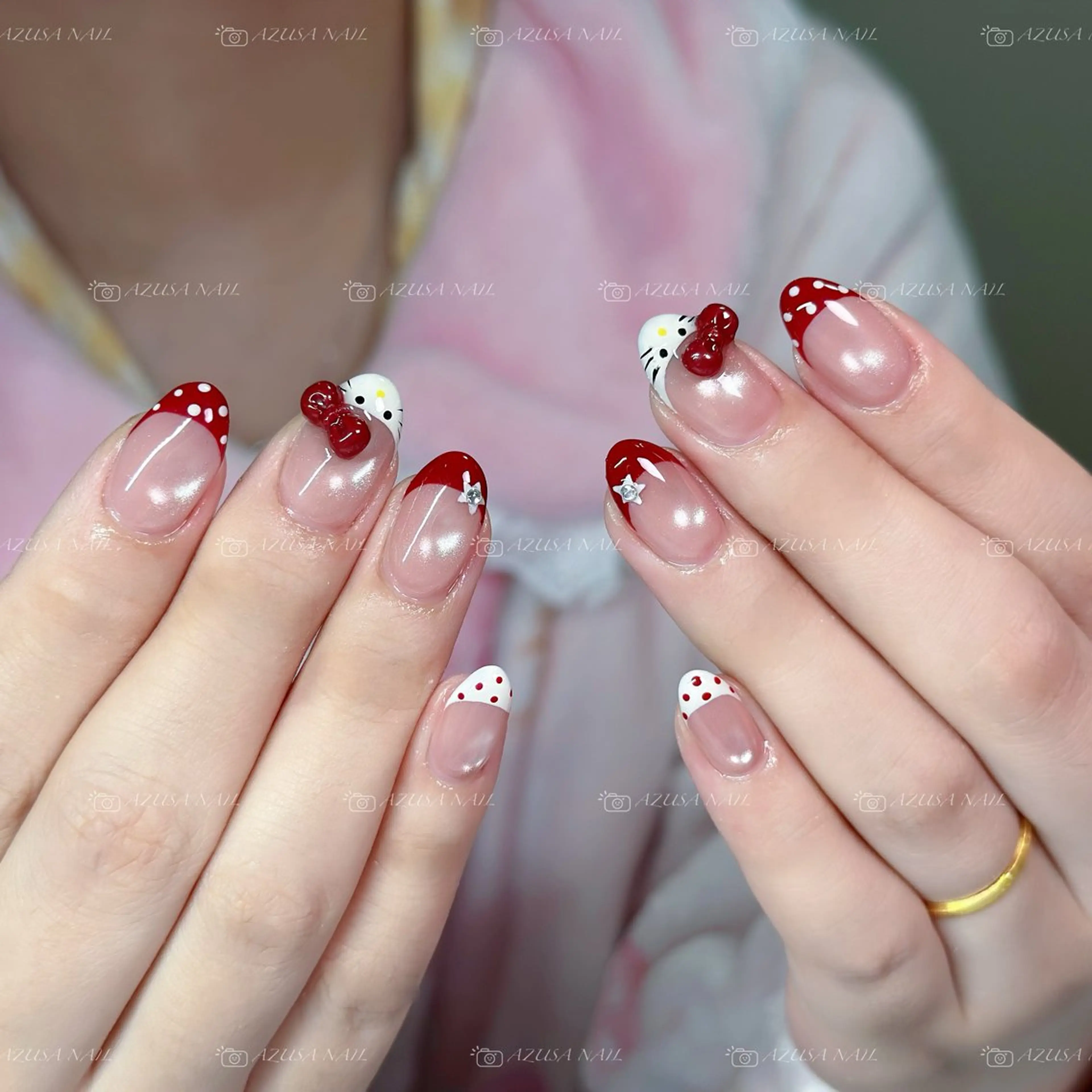 ネイル アートネイル ドット フラッシュネイル フレンチネイル ガーリー ハンドネイル 🧸自宅ネイル あずさのネイルデザイン