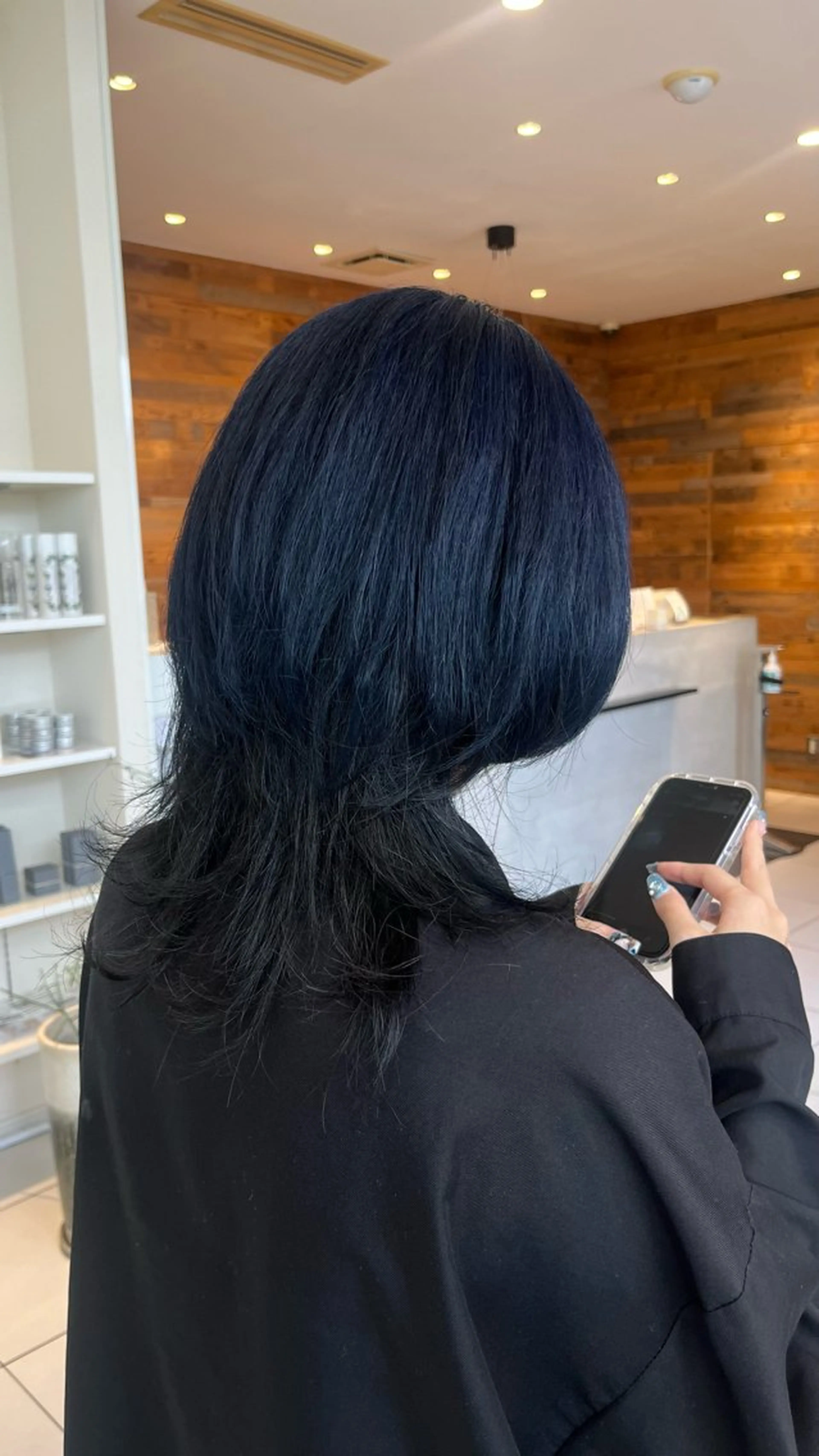 ロング カラー 黒髪 ブリーチ ブルーカラー デザインカラー レディースパーマ/ 長久手/フウカのヘアスタイル