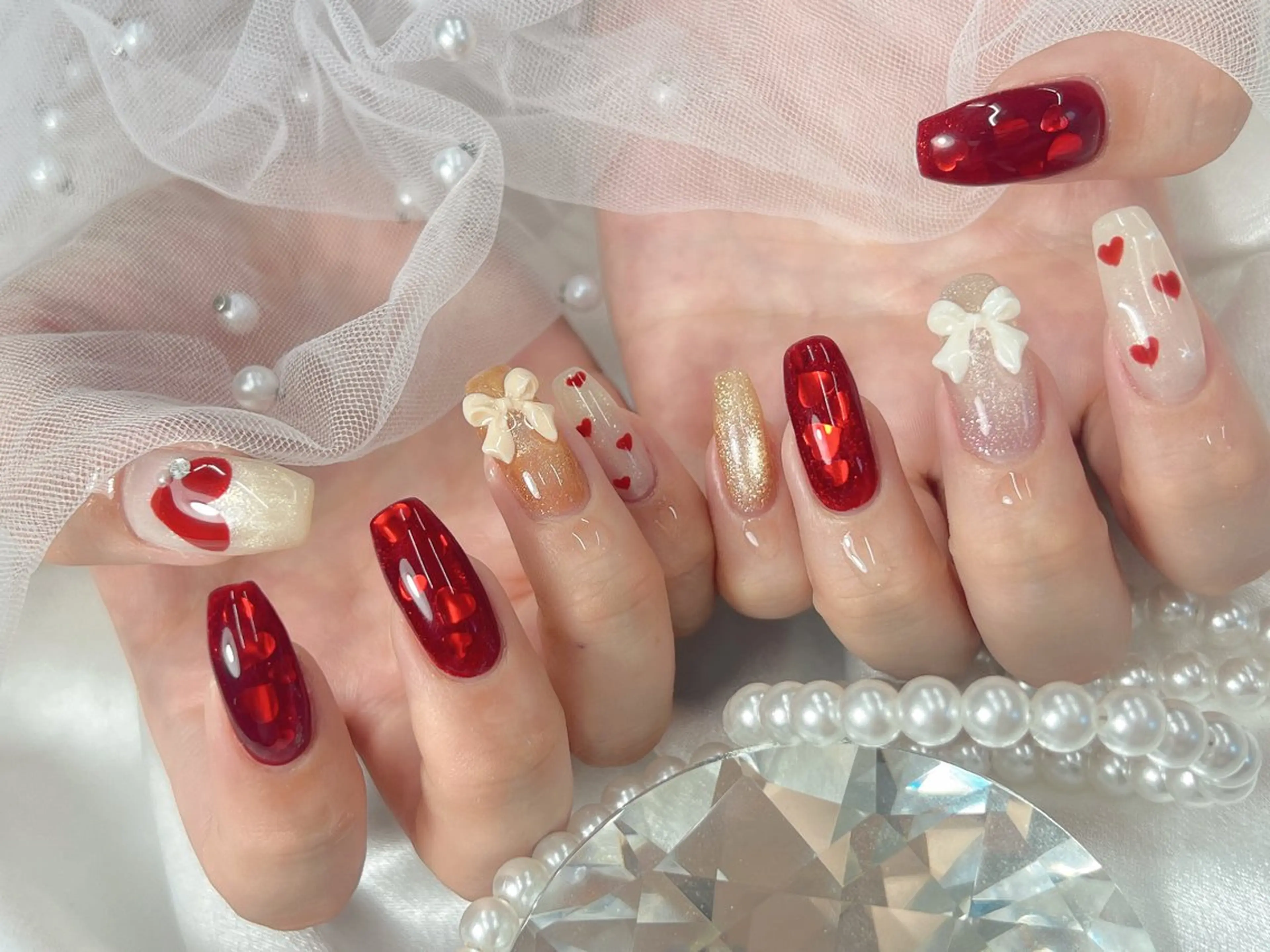 ネイル ハート ハンドネイル bijou nails 蓮のネイルデザイン