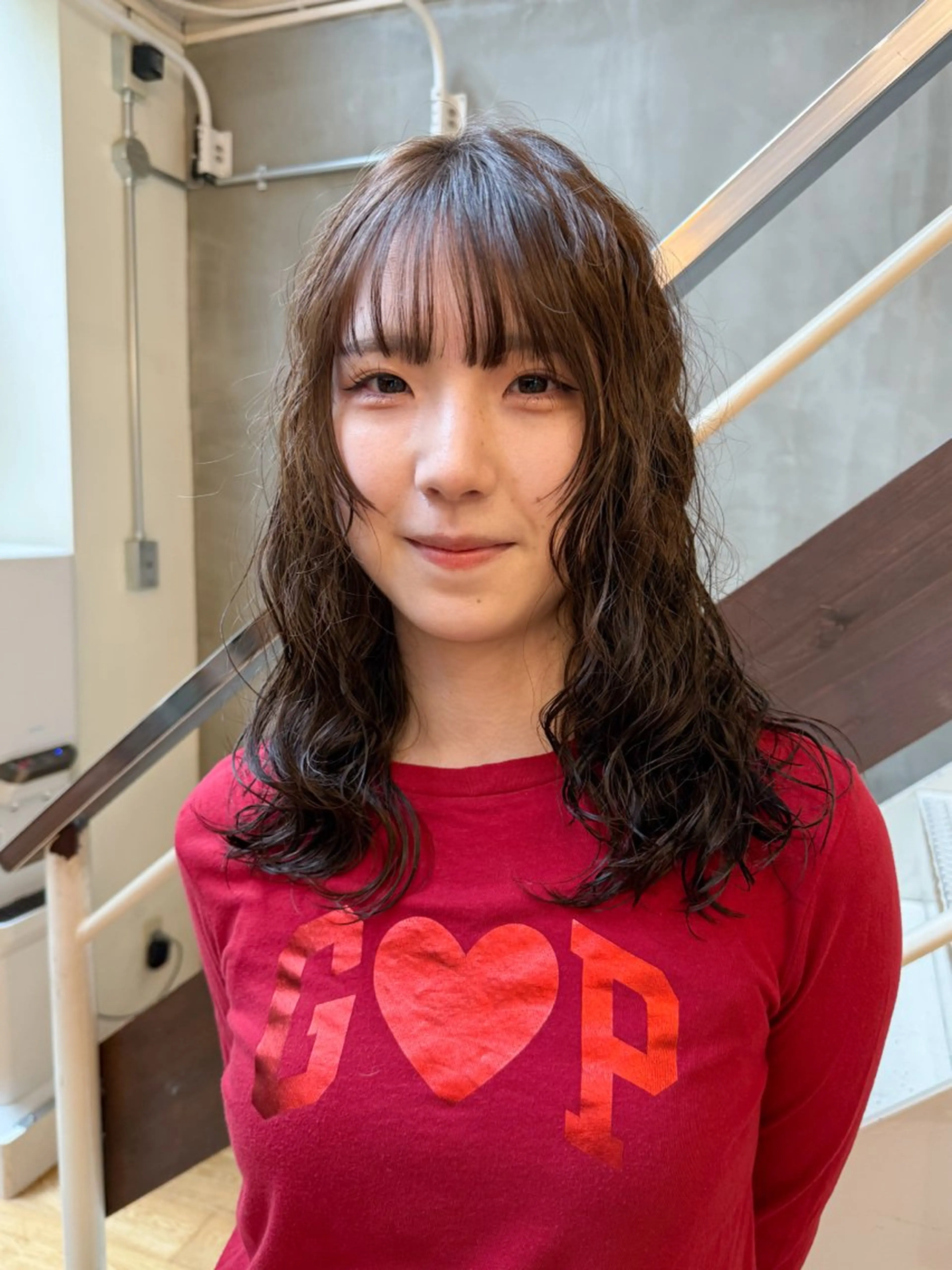 セミロング パーマ セミロングパーマ 顔まわりレイヤー レイヤーカット デジタルパーマ 松尾/パーマ/堀江 心斎橋/なんばのヘアスタイル