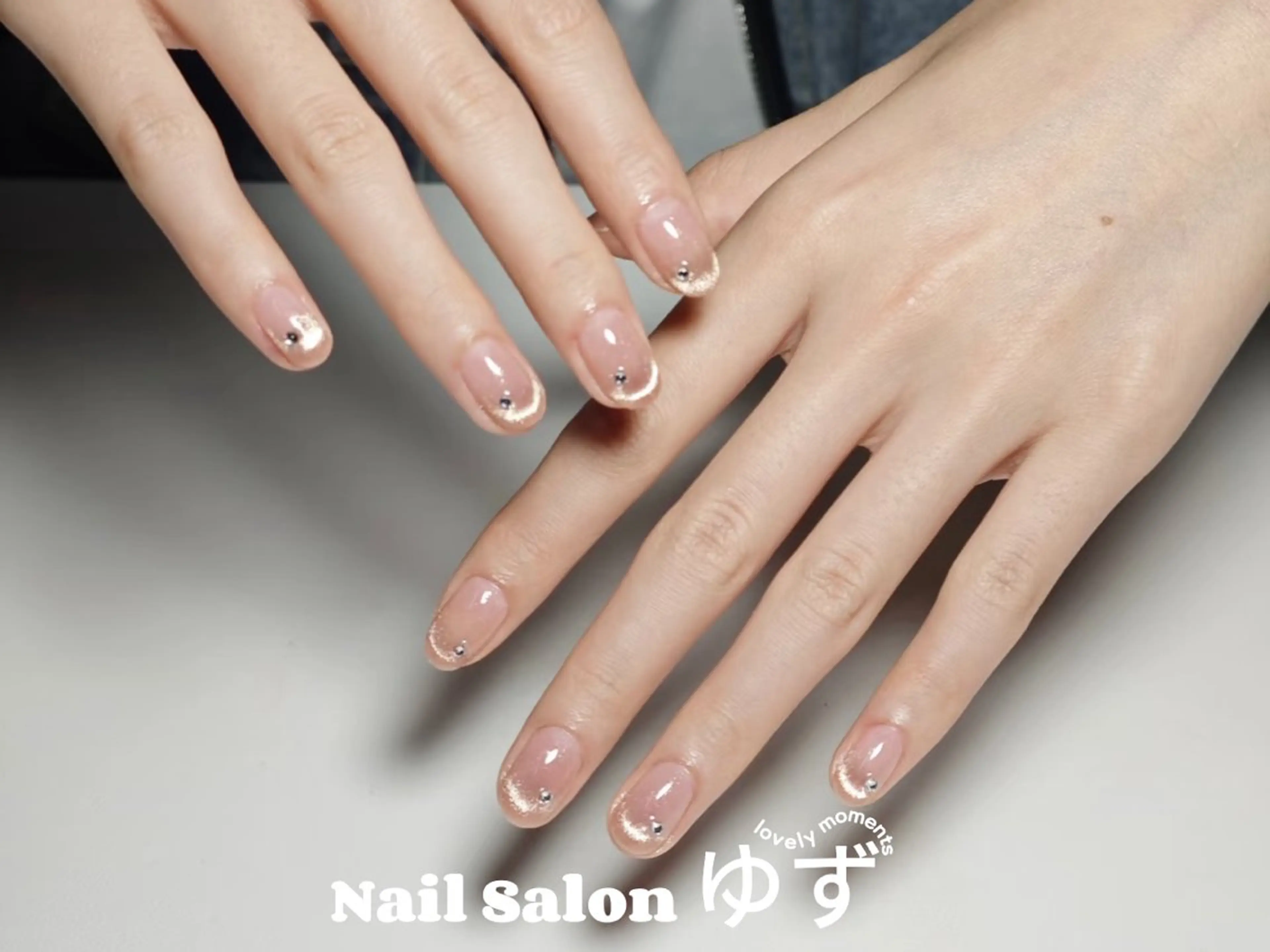 ネイル カジュアル チークネイル 成人式 ドット フレンチネイル ネイルサロン ゆずのネイルデザイン