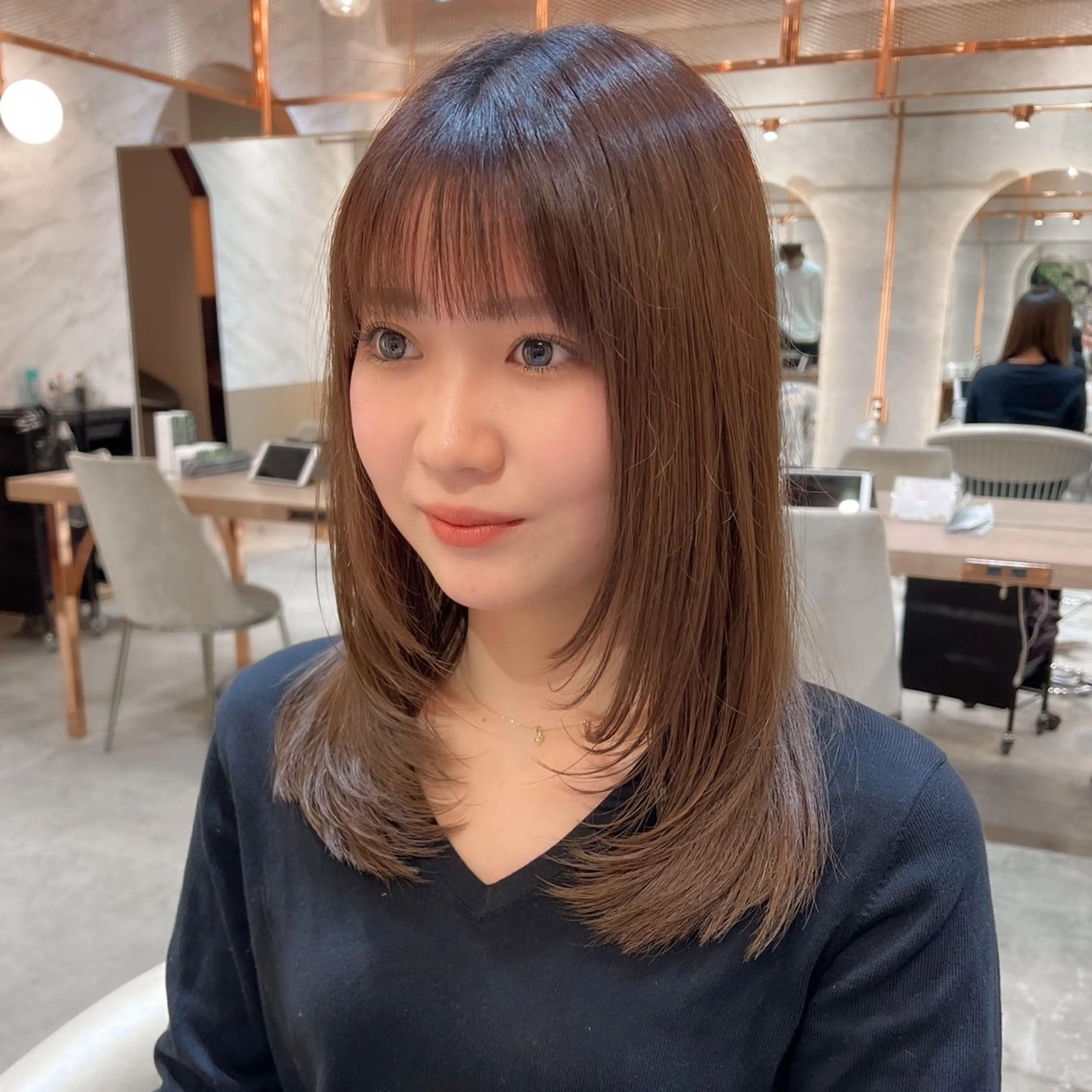 ミディアム カラー カット ヘアカラー トリートメント ボブ/巻ける縮毛矯正 /韓国レイヤーはなのヘアスタイル