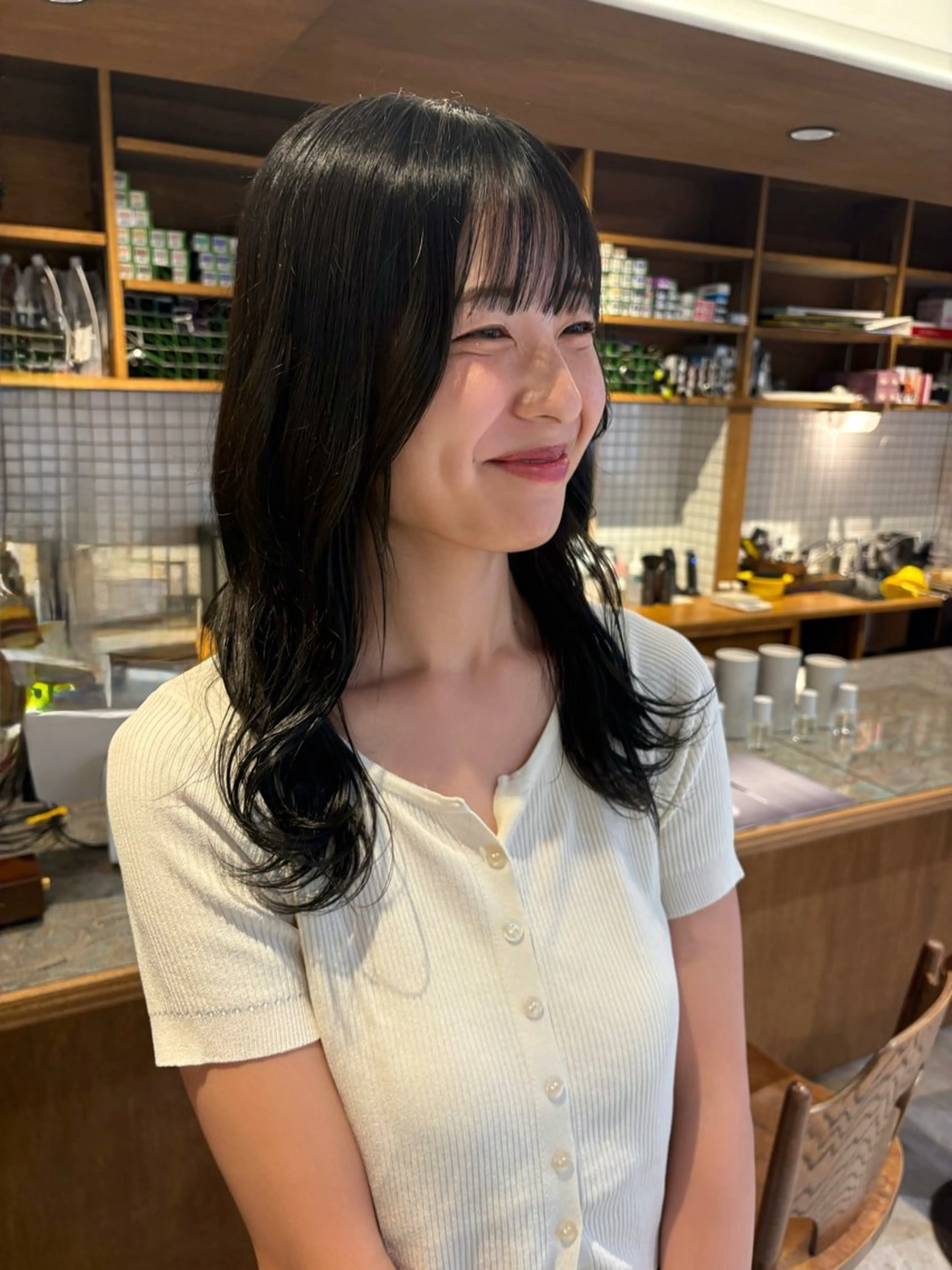 セミロング カラー 黒髪 ヘアカラー 名駅/ブリーチカラー /masaki⠀のヘアスタイル