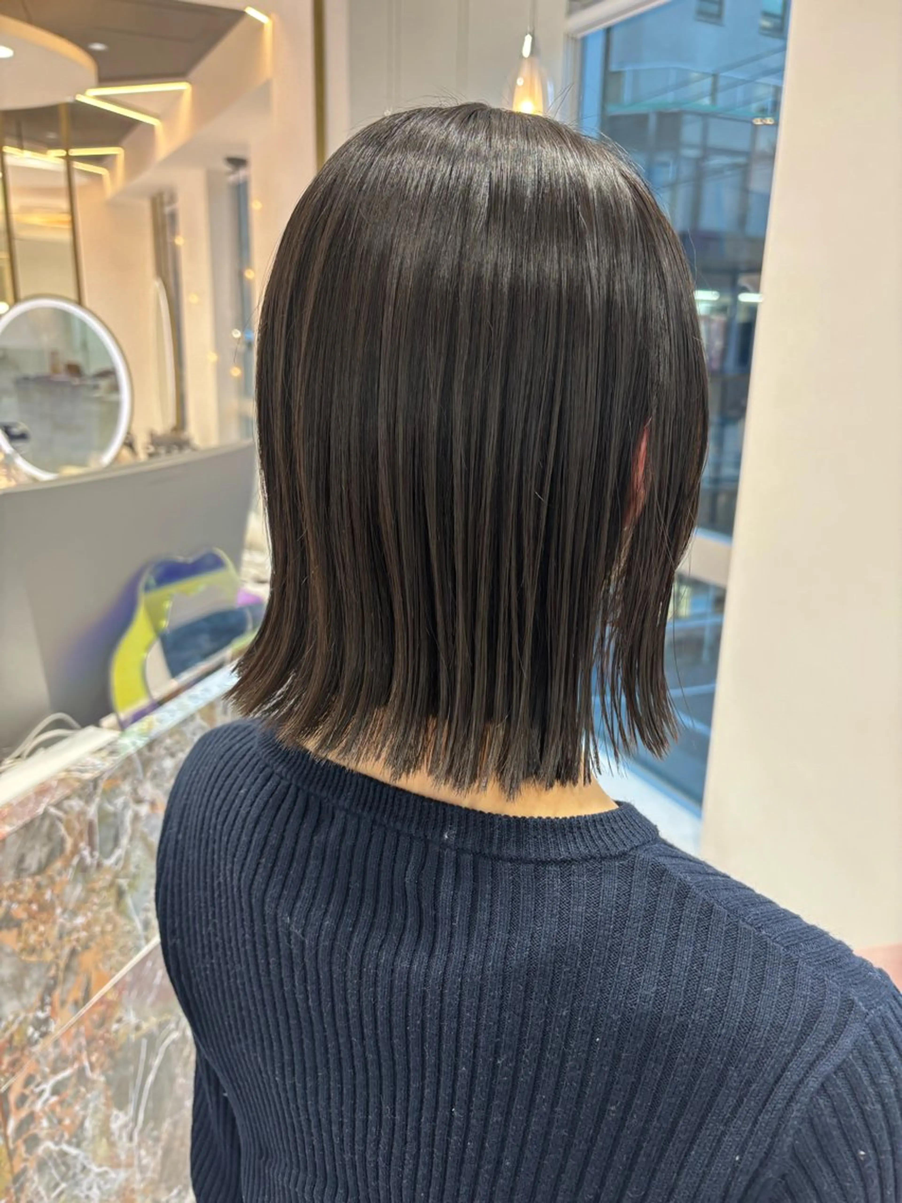 ミディアム 切りっぱなしボブ ボブ カット トリートメント SAYAKA 🍒／ボブ／暖色のヘアスタイル