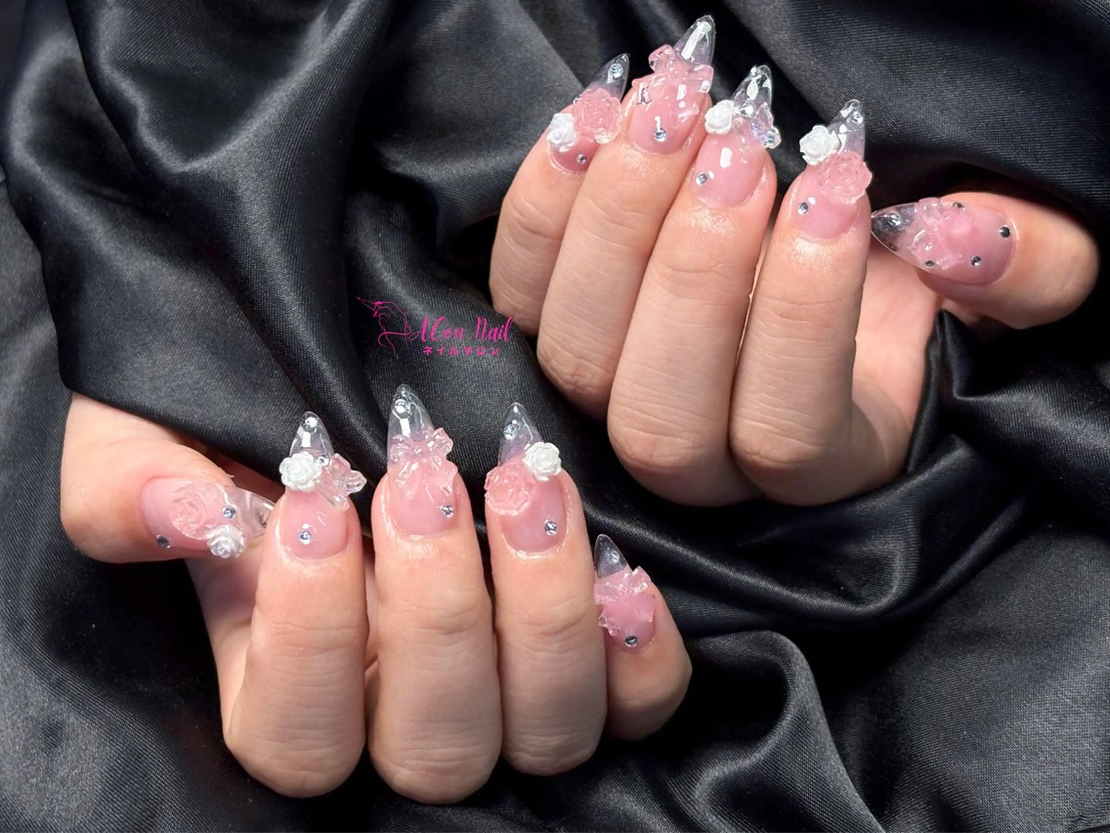 ネイル 桜ネイル 長さ出し フラワーネイル フレンチネイル ジェルネイル ハンドネイル ACon NailSalonのネイルデザイン