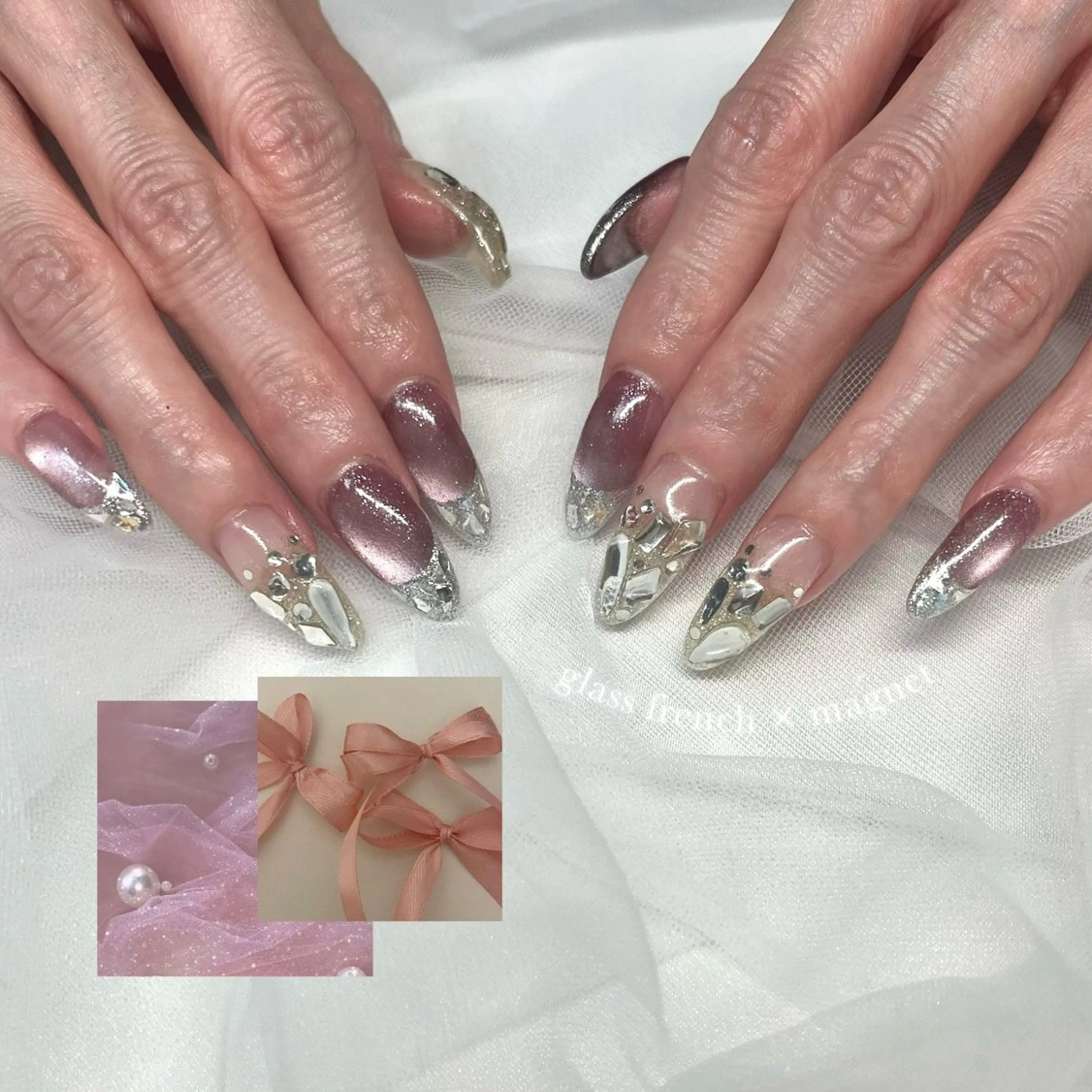 ネイル 長さ出し フラッシュネイル ジェルネイル マグネットネイル 持ち込み ハンドネイル 🌷Gemini nami🌷のネイルデザイン