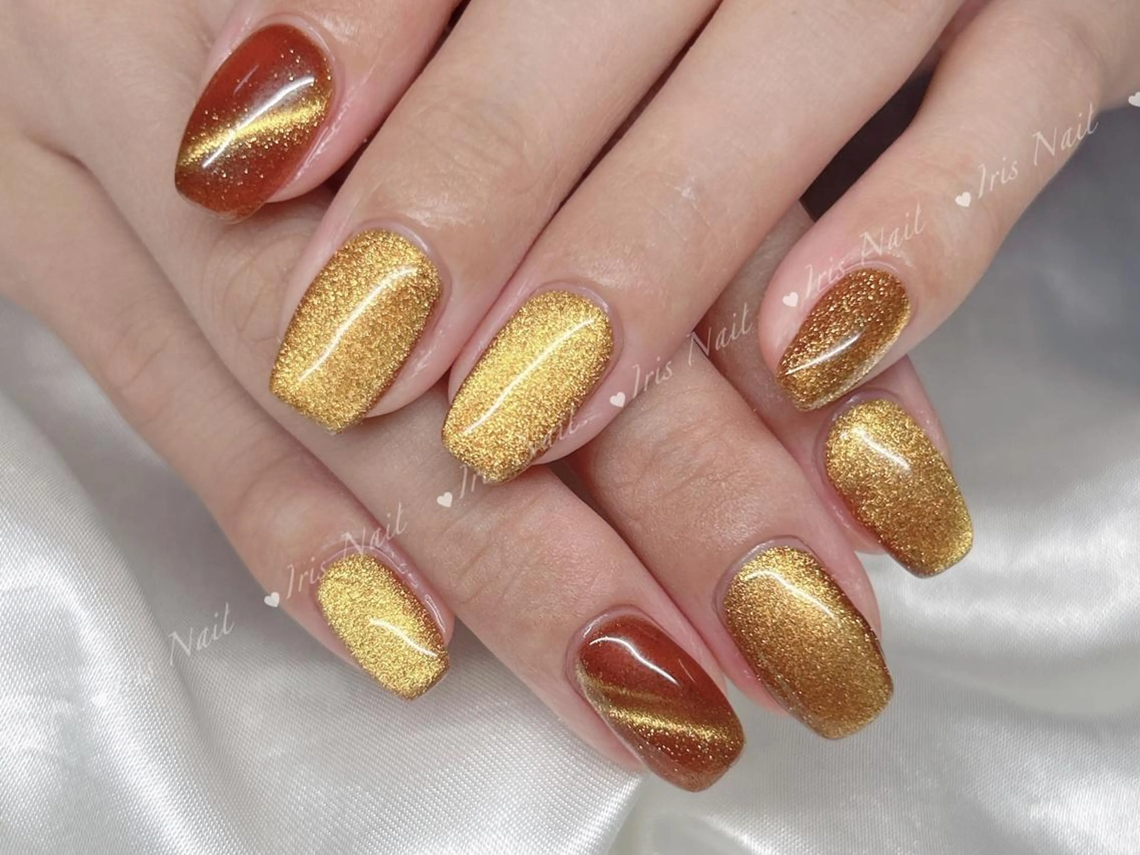 ネイル マグネットネイル 黄色 ハンドネイル ハンドケア 🍒IRIS Nail🌸のネイルデザイン