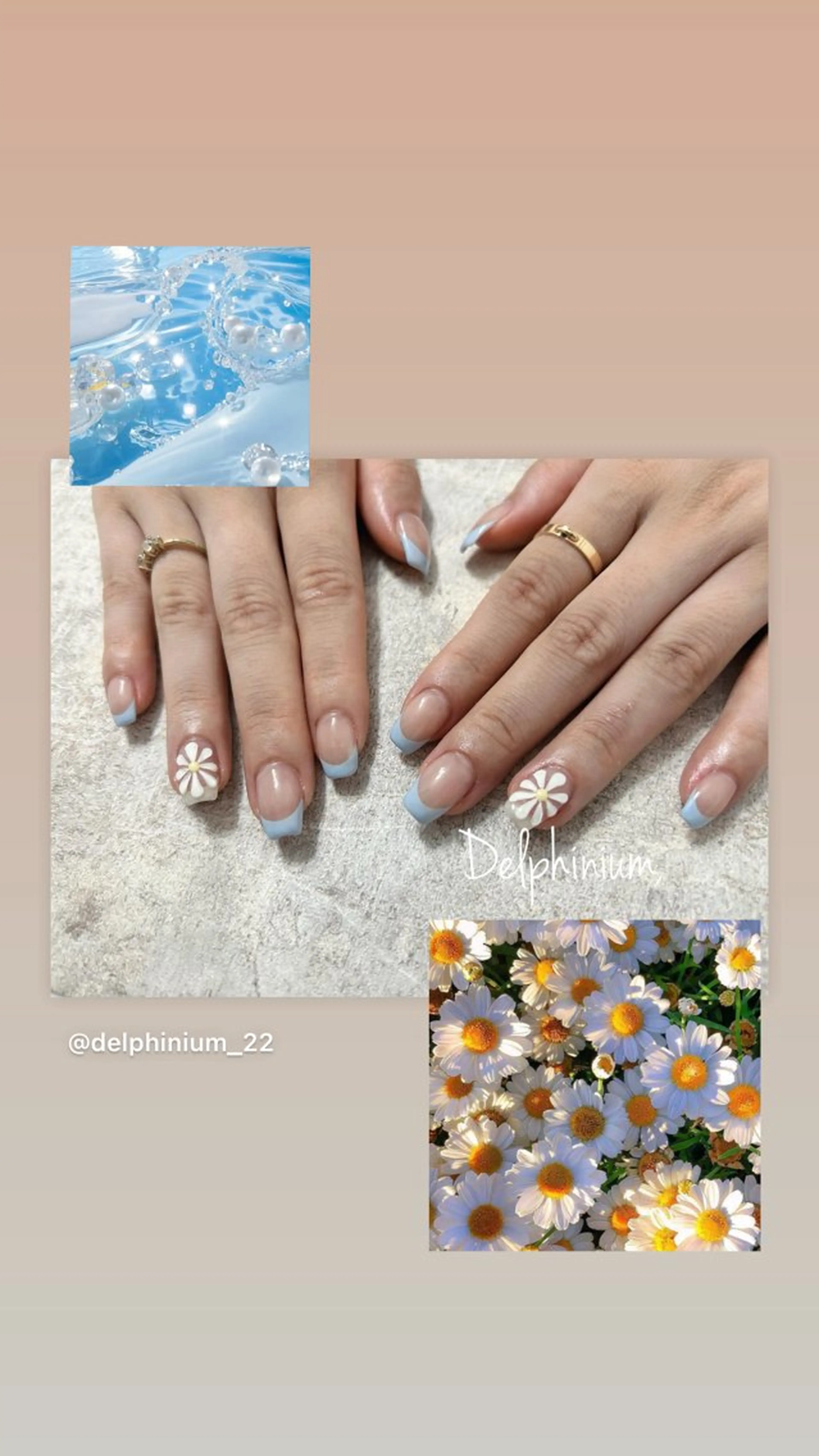 ネイル ブルー フレンチネイル ハンドネイル 岡本 友恵のネイルデザイン