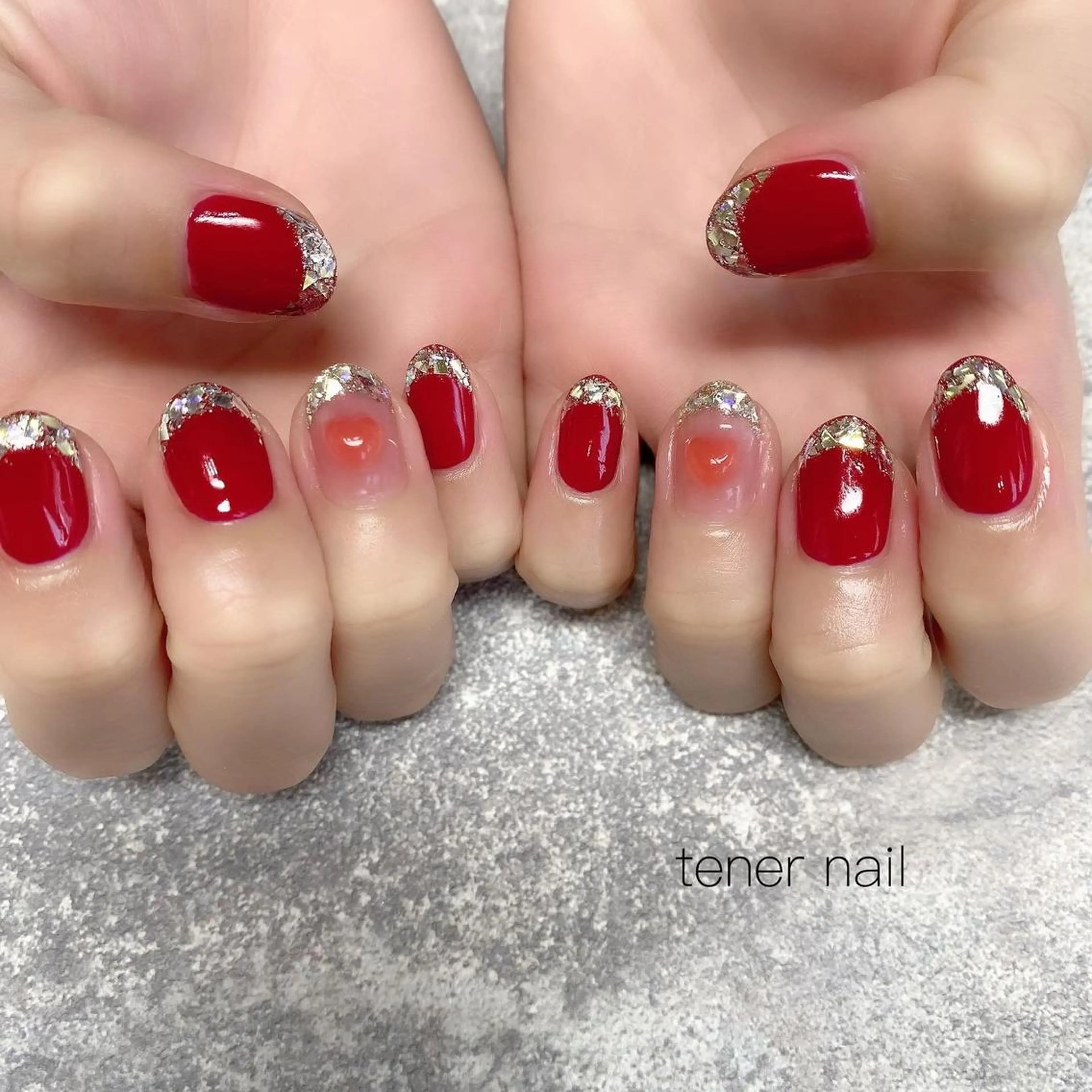 ネイル フレンチネイル ガラスフレンチ ハート UVネイル テネルネイル tener nailのネイルデザイン