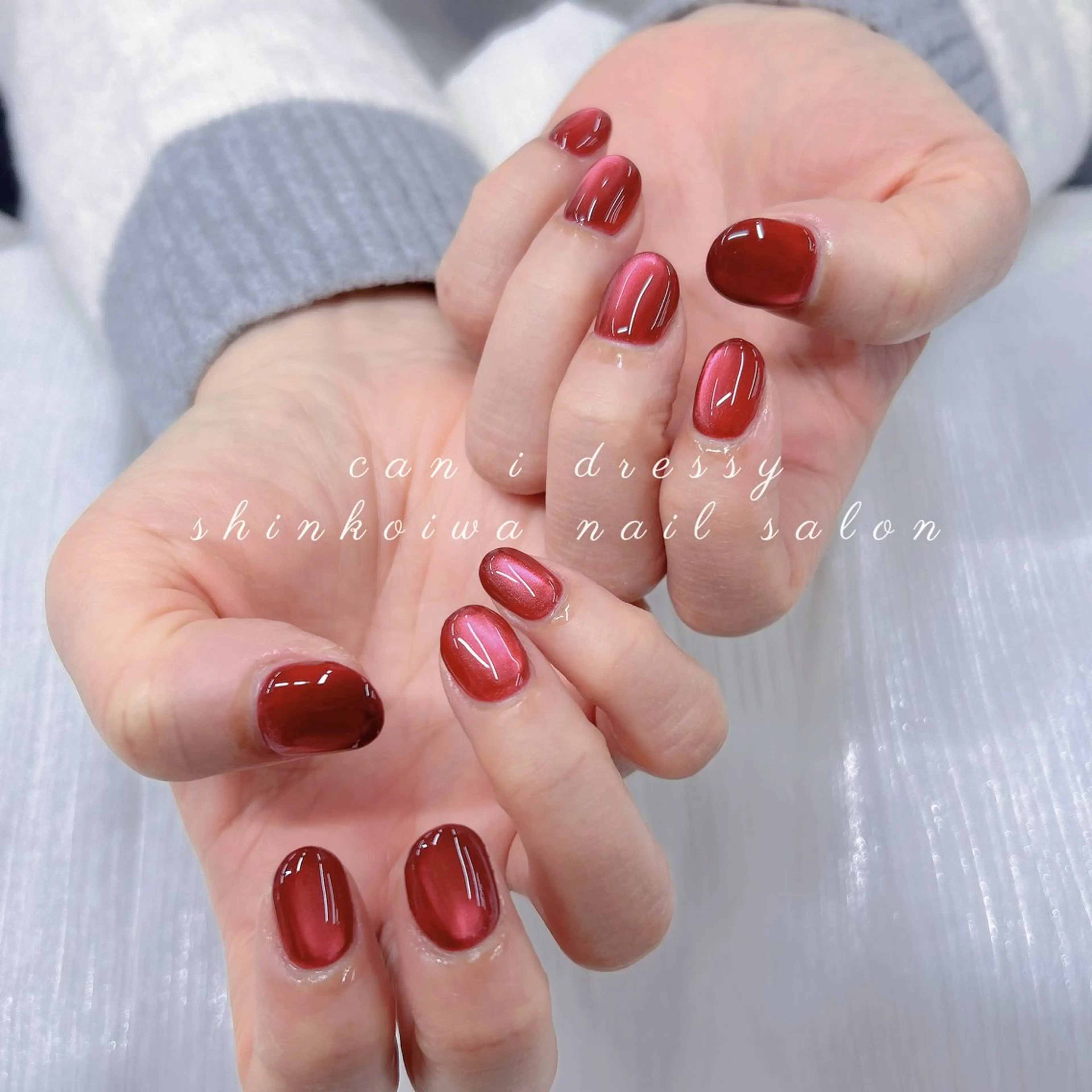 ネイル マグネットネイル 赤色 ハンドネイル キャンアイドレッシー 新小岩のネイルデザイン