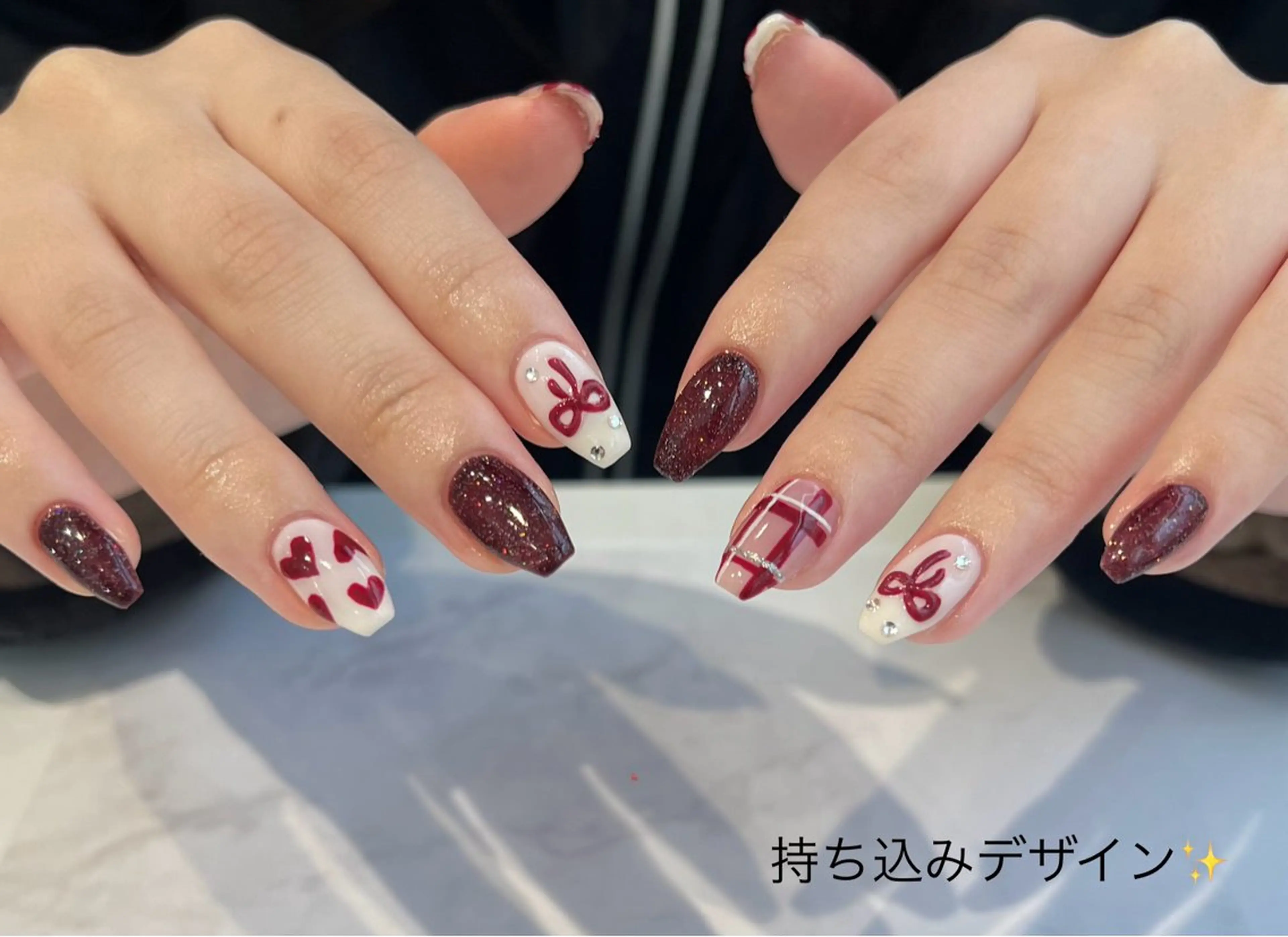 ネイル 持ち込み バレンタイン ハンドネイル Bianca大名店 yonekuraのネイルデザイン